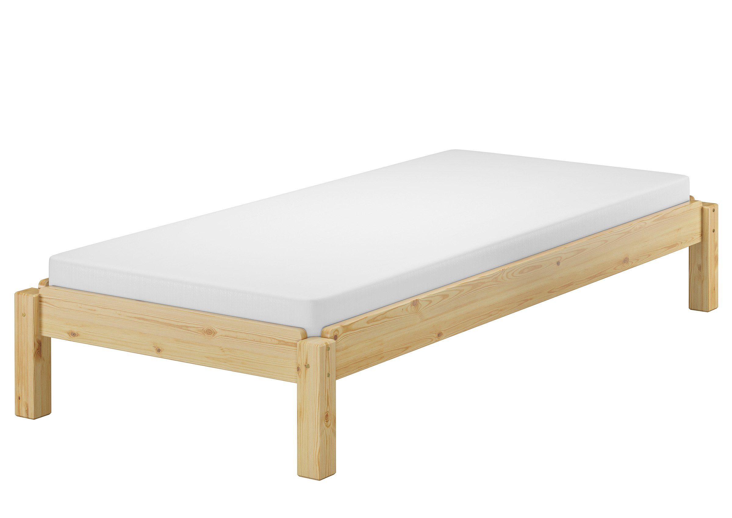 ERST-HOLZ Futonbett Holzbett Stapelbett Bettrahmen Kiefer Massivholz 80 x 200 cm, Kiefer farblos lackiert