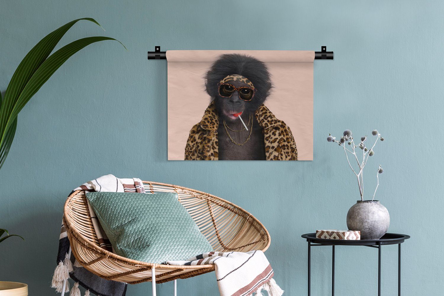 Wanddeko Sonnenbrille - Kleid, Wanddekoobjekt MuchoWow Kinderzimmer Schlafzimmer, - Wandbehang, Lutscher, Pantherdruck für Affe - - Wohnzimmer, Tiere