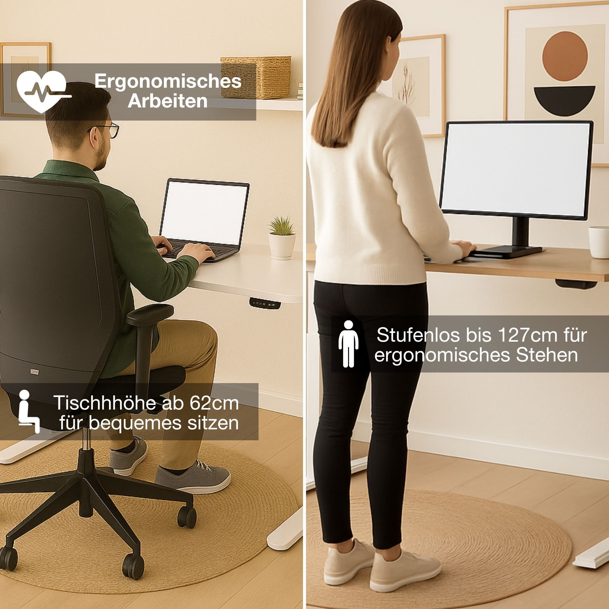 ASSMANN Büromöbel Schreibtisch Y-LINE Curved (120x70cm Schwarz Eiche Tabak Kollisions-Schutz, Elektrisch höhenverstellbar, Kindersicherung 2-fach-Motorik Doppel – Bild 3 von 5