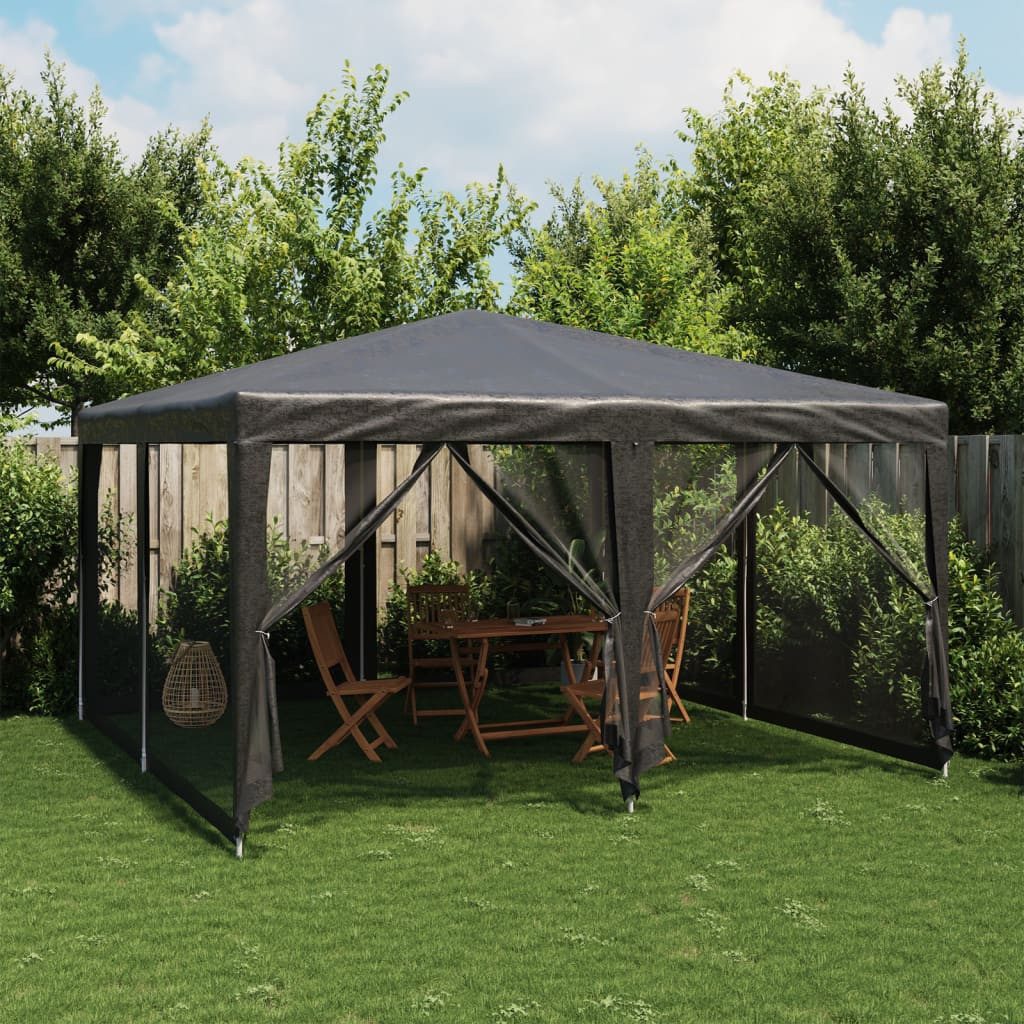 furnicato Partyzelt Anthrazit 400 x 400 x 268 cm mit 8 Mesh-Seitenwänden, Wasserfestes Gartenpavillon mit Mesh-Wänden und stabilem Gestell