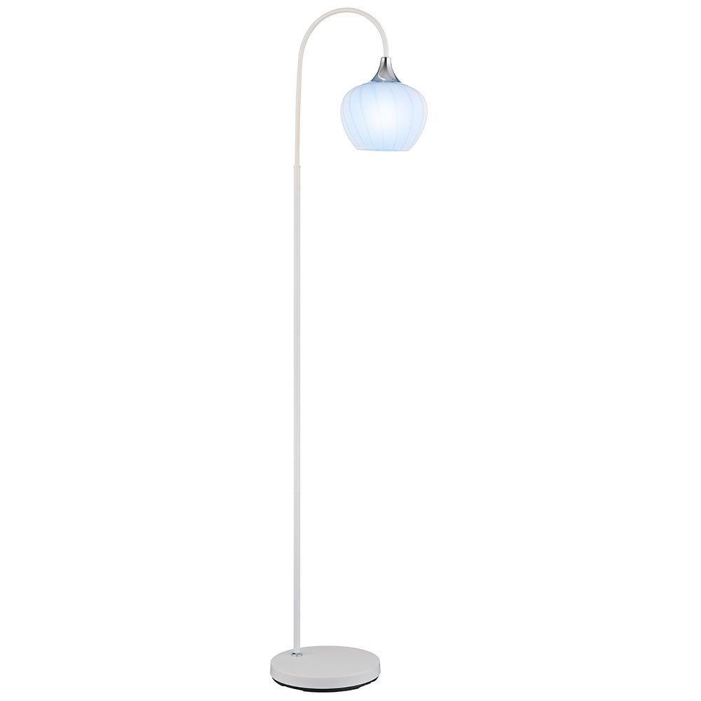 GLOBO LIGHTING LED Bogenlampe, Leuchtmittel inklusive, Warmweiß, Stehleuchte Beistellleuchte Standlampe Glas weiß gemustert verchromt