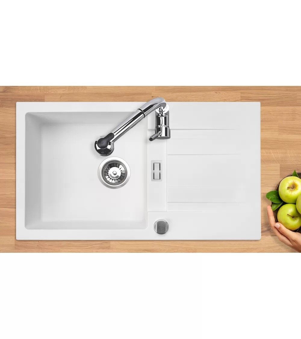 inter Granitspüle Küchenspüle Granit Siphon Einbauspüle Spüle Granit 76x44 cm, Komplett-Set, (Komplett-set, Granit Spülbecken), Vorgebohrt für eine Armatur,Inkl. Siphon