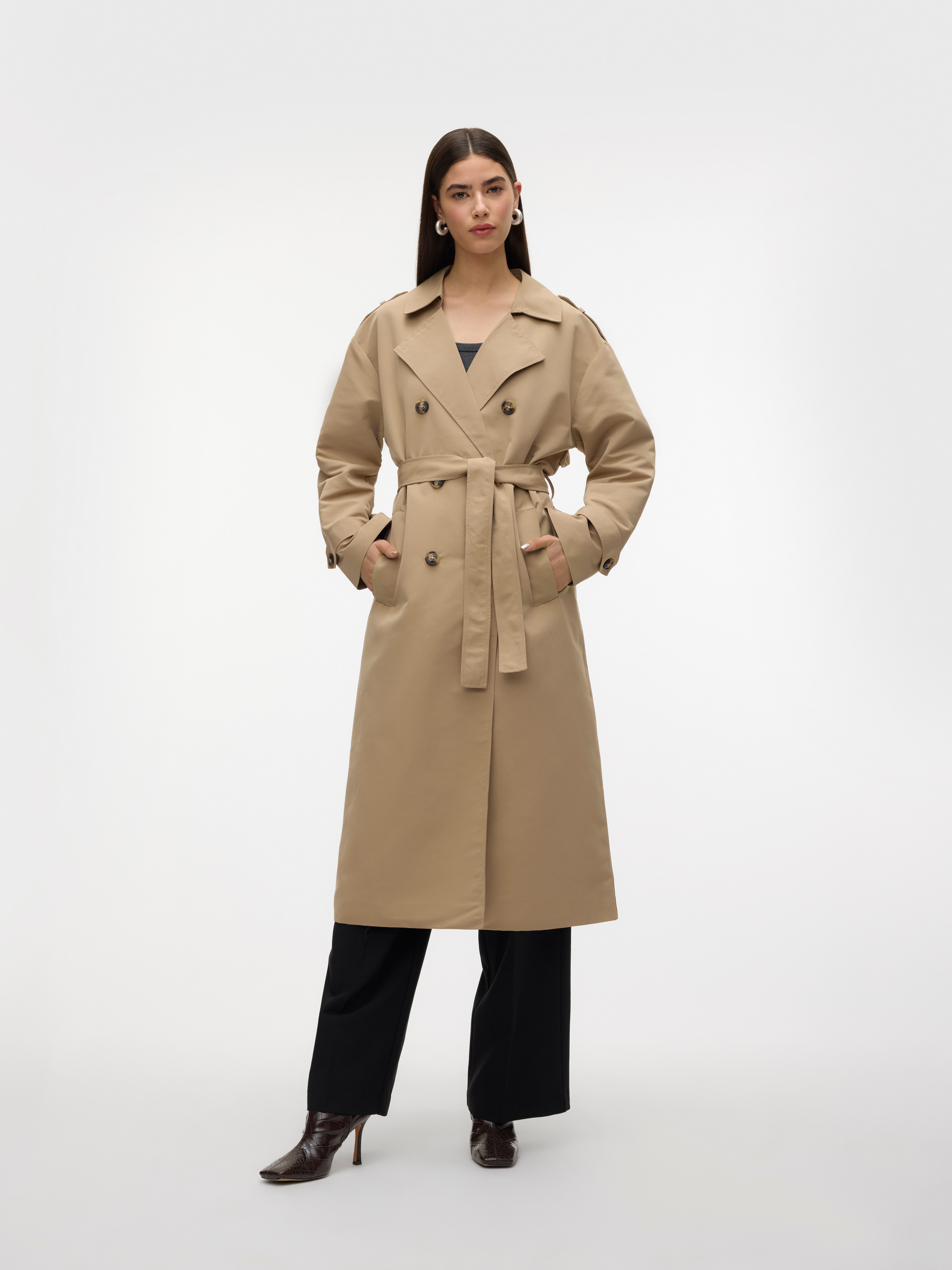 Vero Moda Trenchcoat VMCHLOE LONG TRENCHCOAT GA NOOS Zweireiher mit Bindegürtel