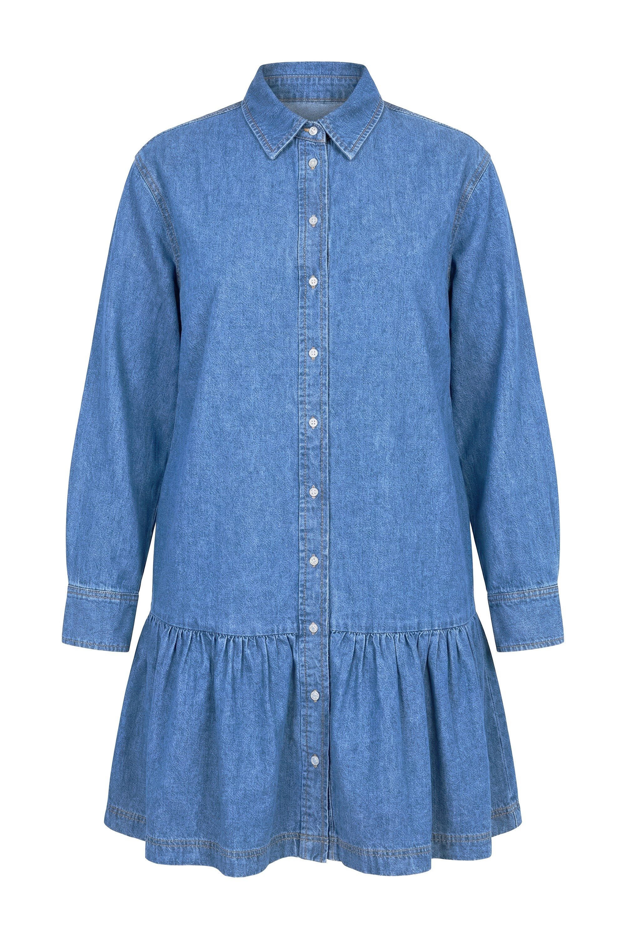 Studio Untold Midikleid Jeanskleid oversized Saumvolant weiter Langarm