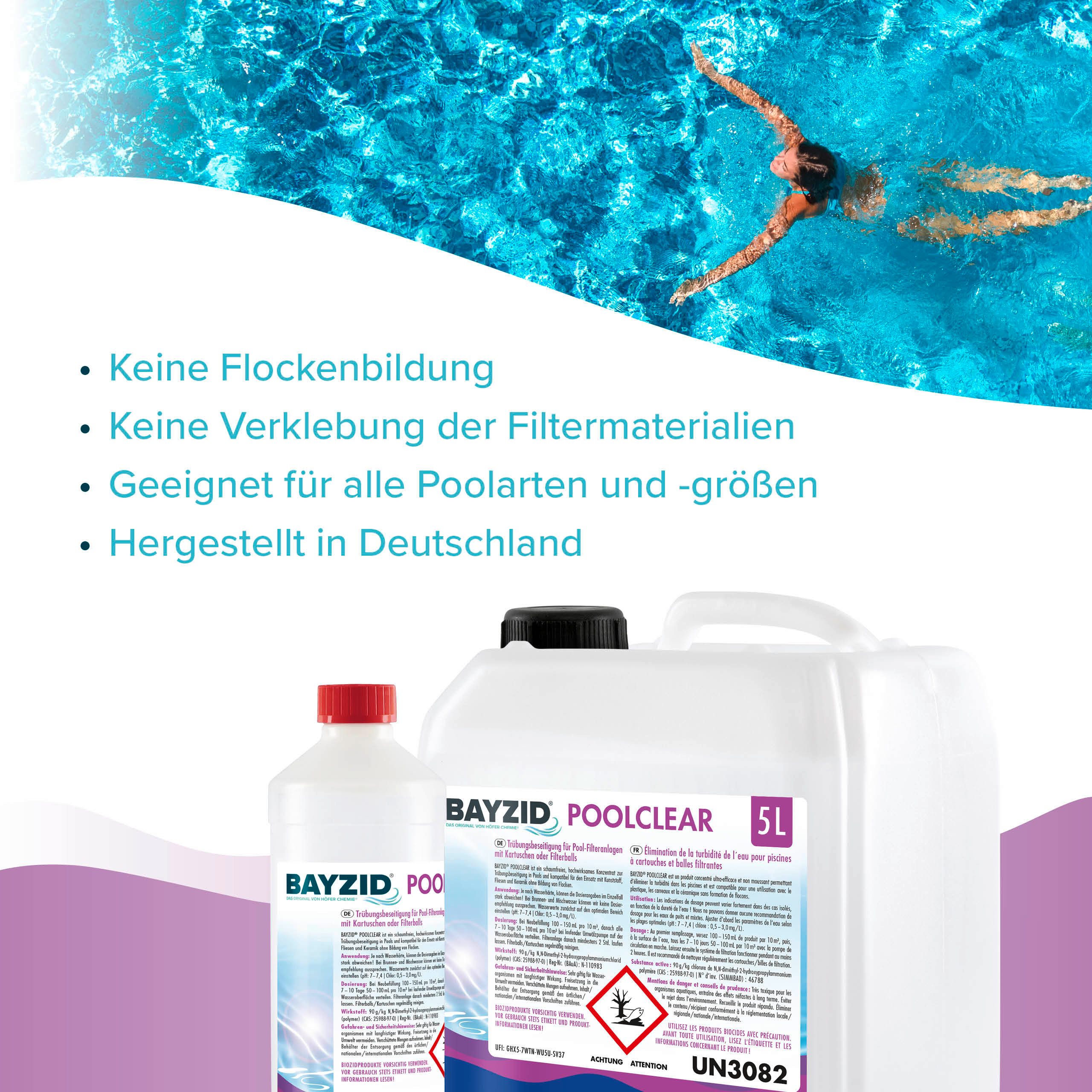 Höfer Chemie GmbH Poolpflege 5 L BAYZID® Poolclear - Trübungsbeseitigung für Pool-Filter, Schnelle Klärung von trübem Poolwasser – Bild 4 von 5
