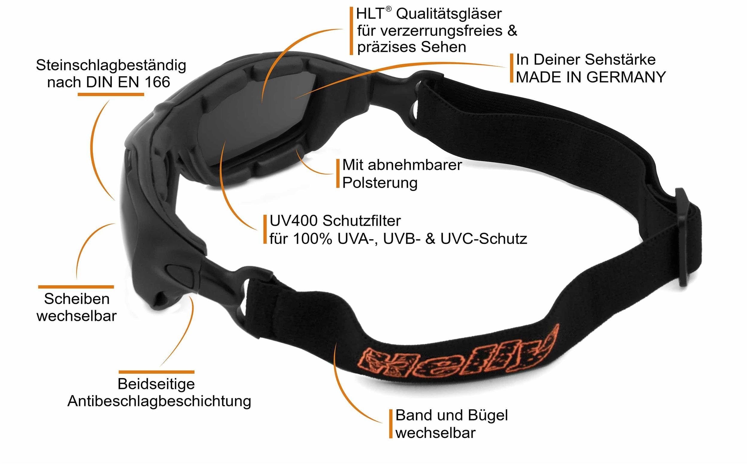 Helly - No.1 Bikereyes Motorradbrille bandit 2, inkl. 2 Paar Wechselgläser, Band und Bügel – Bild 2 von 5
