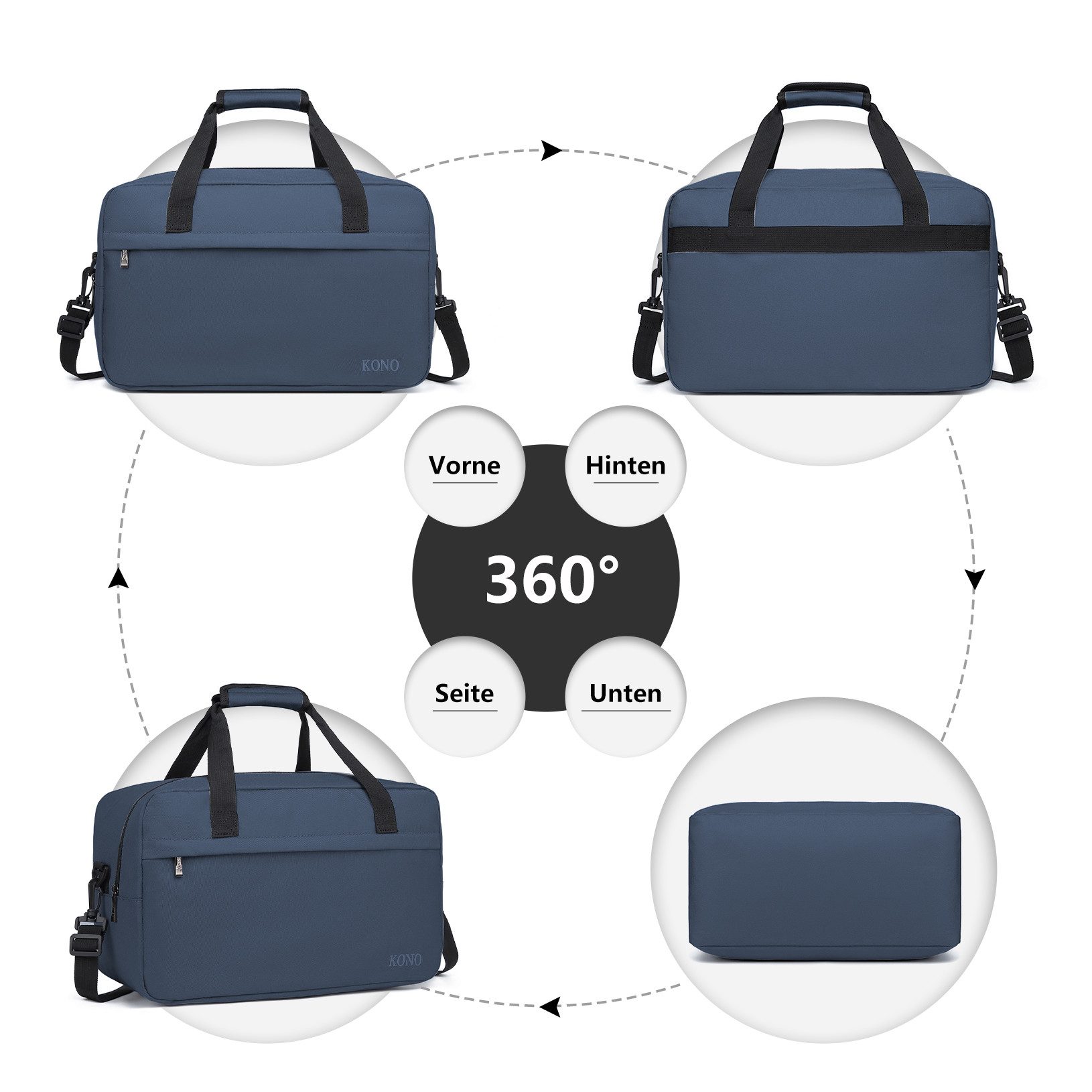 KONO Reisetasche Handgepäck Tasche Unisex Gym Henkeltasche Weekender