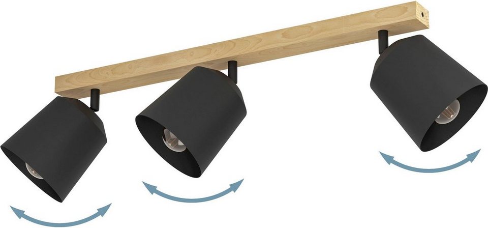 exkl. schwarz - EGLO Deckenspot braun COTORRO, in Leuchtmittel aus Holz, Stahl ohne 3X25W Leuchtmittel, Deckenspot wechselbar, - und E27