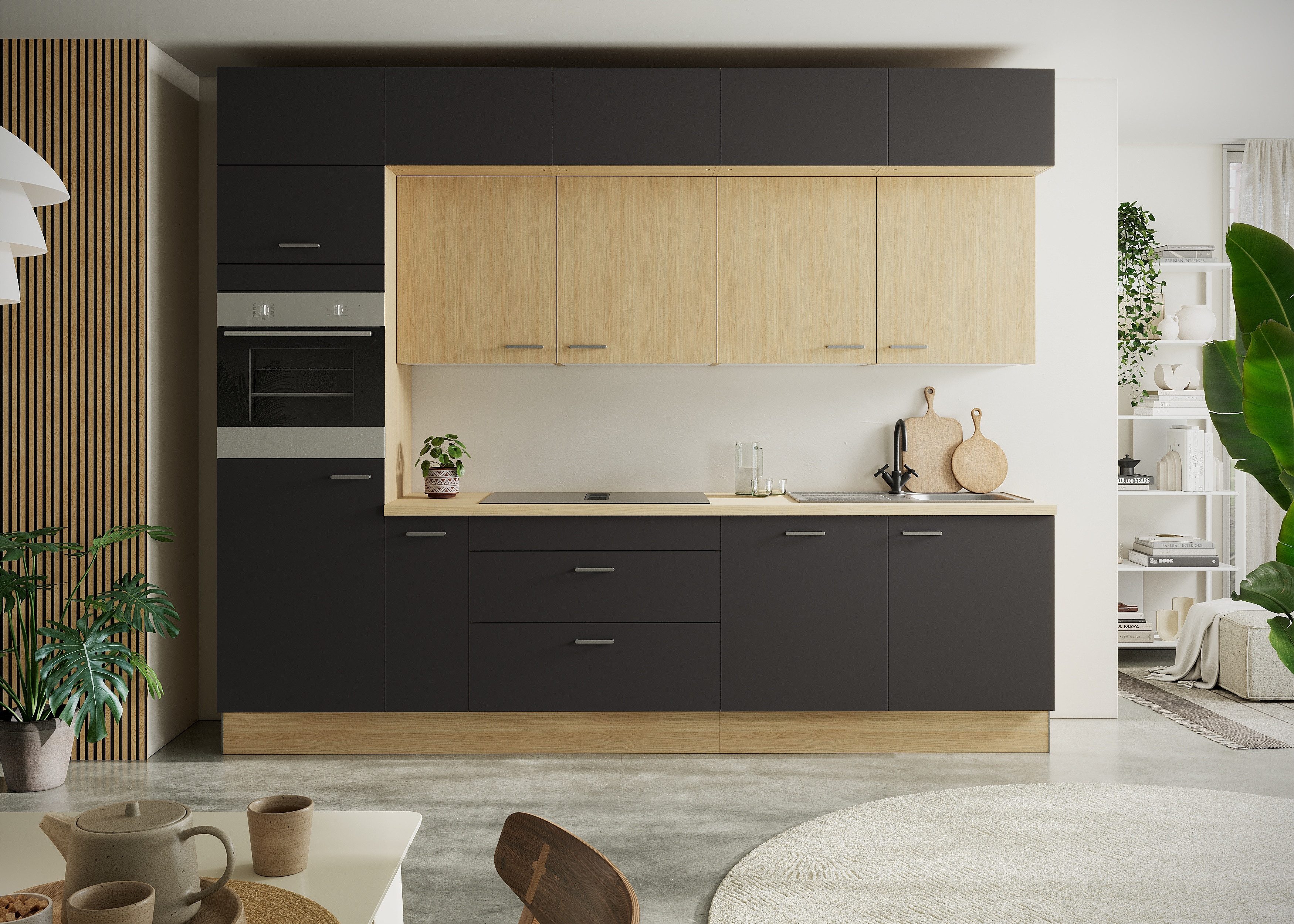 KOCHSTATION Küchenzeile KS-Lucy wahlweise mit Induktionskochfeld mit integriertem Dunstabzug, Breite 300 cm, Soft-Close, inkl. Zubehör, wahlweise mit E-Geräten
