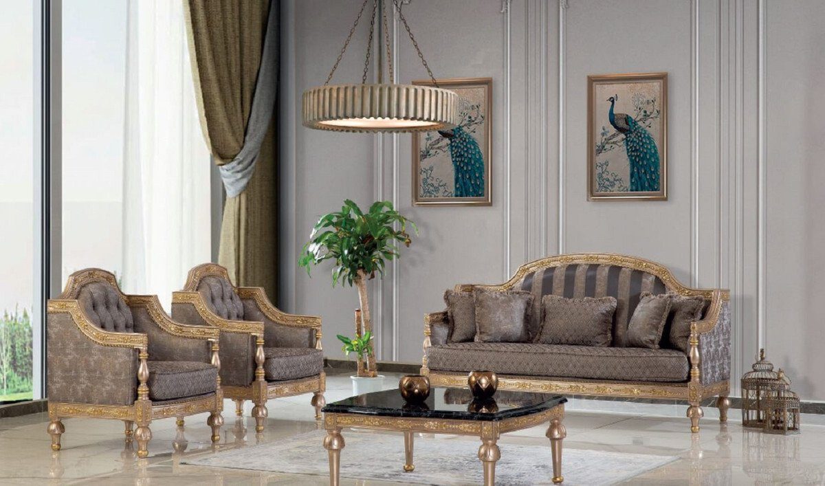 Casa Padrino Couchtisch Luxus Barock Wohnzimmertisch / mit in Massivholz / Schwarz Marmoroptik Tischplatte Barock Prunkvoller - Gold Möbel - Silber Couchtisch