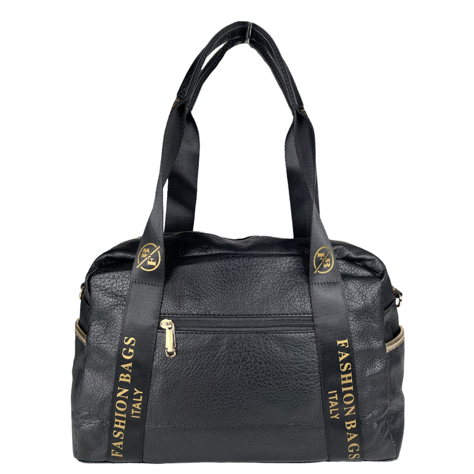 Taschen4life Handtasche / // Tragehenkel, schwarz moderne Schultertasche T67629, abnembarer Farbe gold Schulterriemen lange Damen