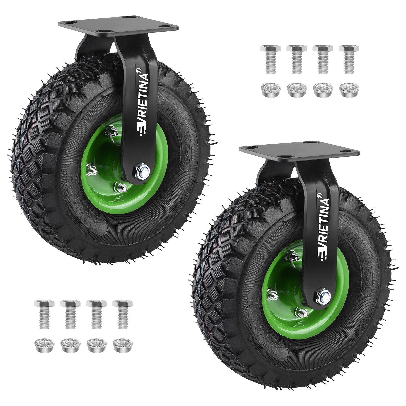 XERSEK Möbelrolle 2er Set Transportrolle mit Luftbereifung Ø 250x90 mm Bockrolle Luftrad, (Standardrad stoßdämpfende Luftreifen Ruhig Luftrad auf Stahlfelge, für Bollerwagen Transportwagen Kit, Tragkraft: 135 KG pro Rad)