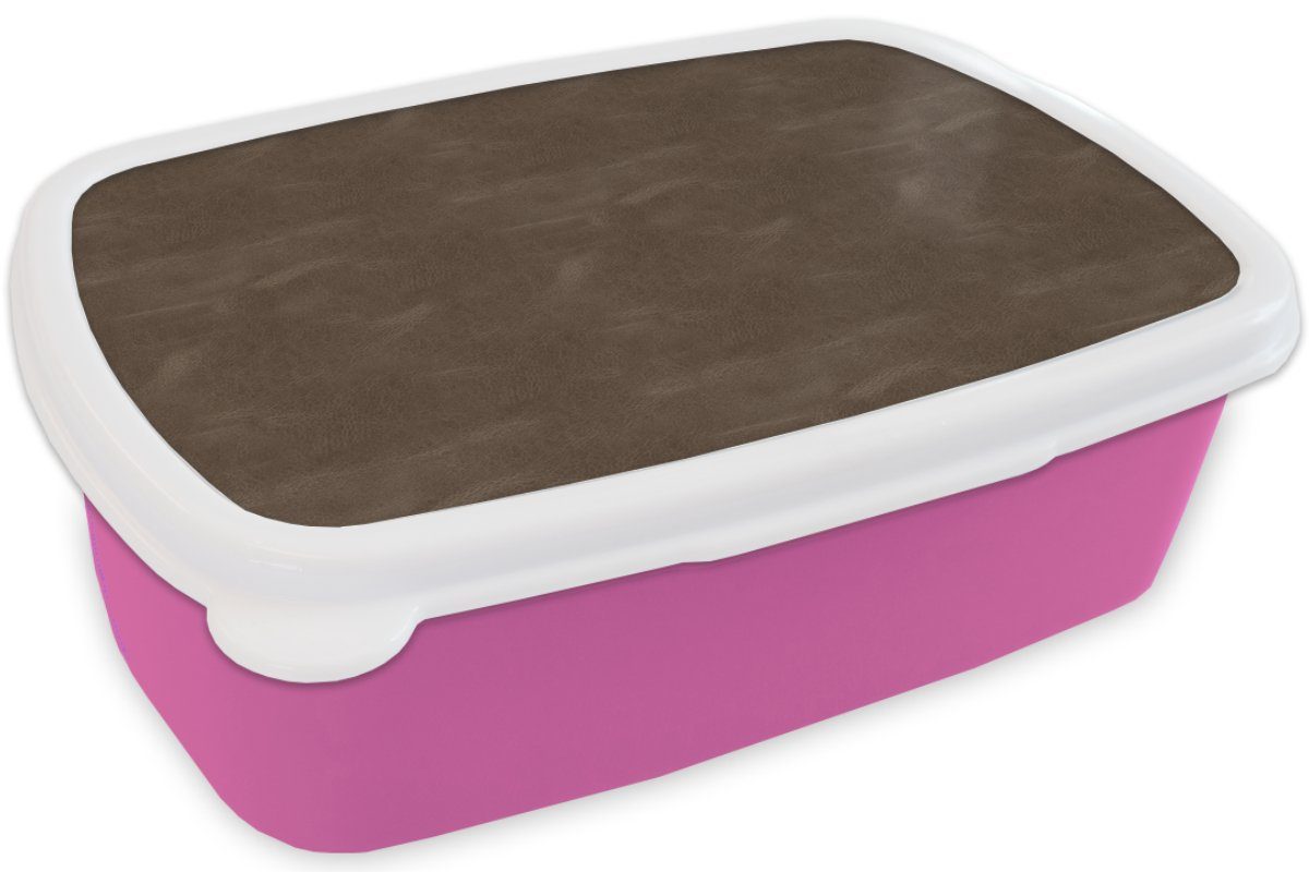 MuchoWow Lunchbox Leder - Braun Snackbox, rosa für Kunststoff - Tiere, Brotbox Mädchen, Kinder, Brotdose Kunststoff, (2-tlg), Erwachsene