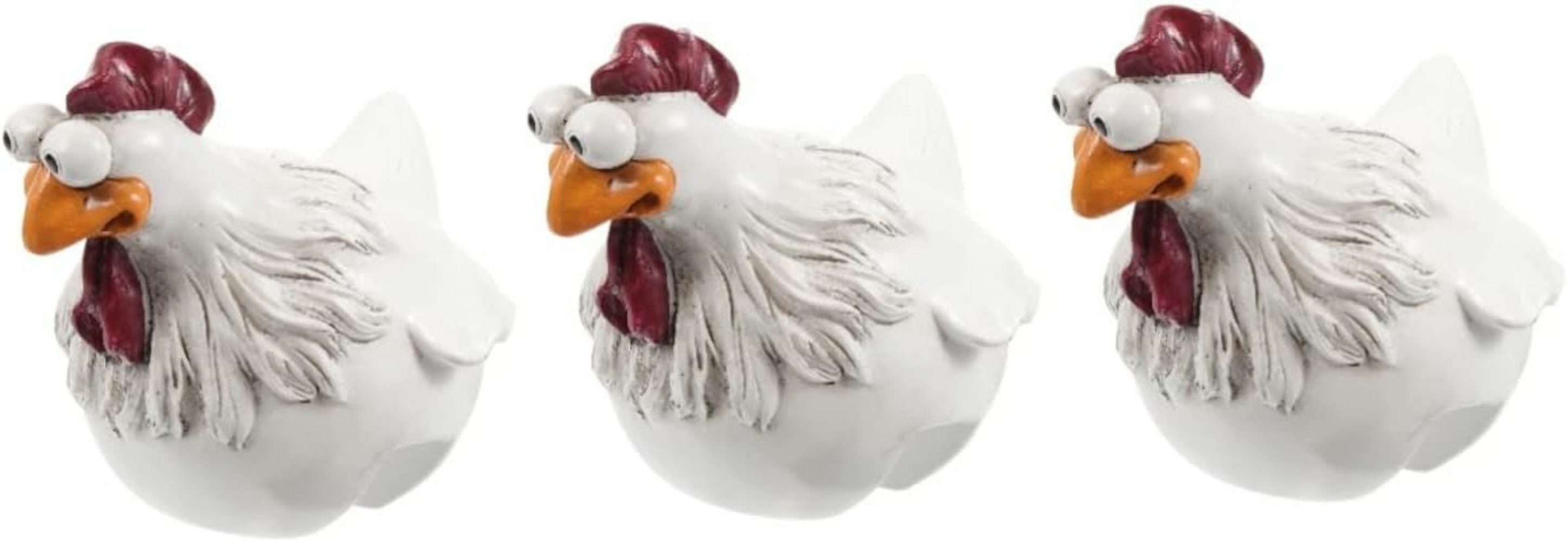 UE Stock Gartenfigur 3 Stk Lustige Huhn Zaun Gartenfigur mit große Augen weiß Dekofigur, wetterfest und langlebig