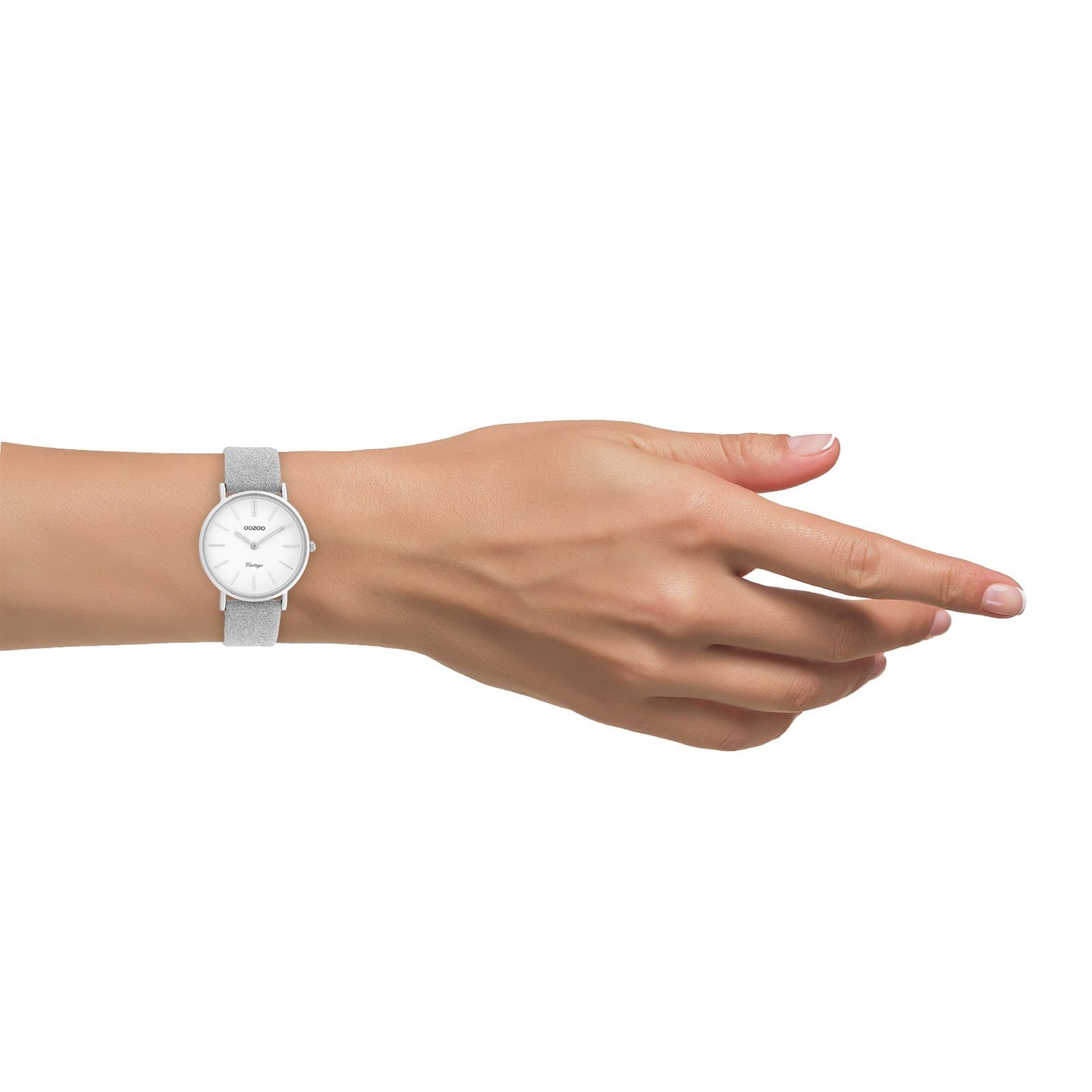 OOZOO Quarzuhr Oozoo Damen 32mm) Damenuhr (ca. Lederarmband, silber Armbanduhr Analog, rund, mittel Elegant-Style