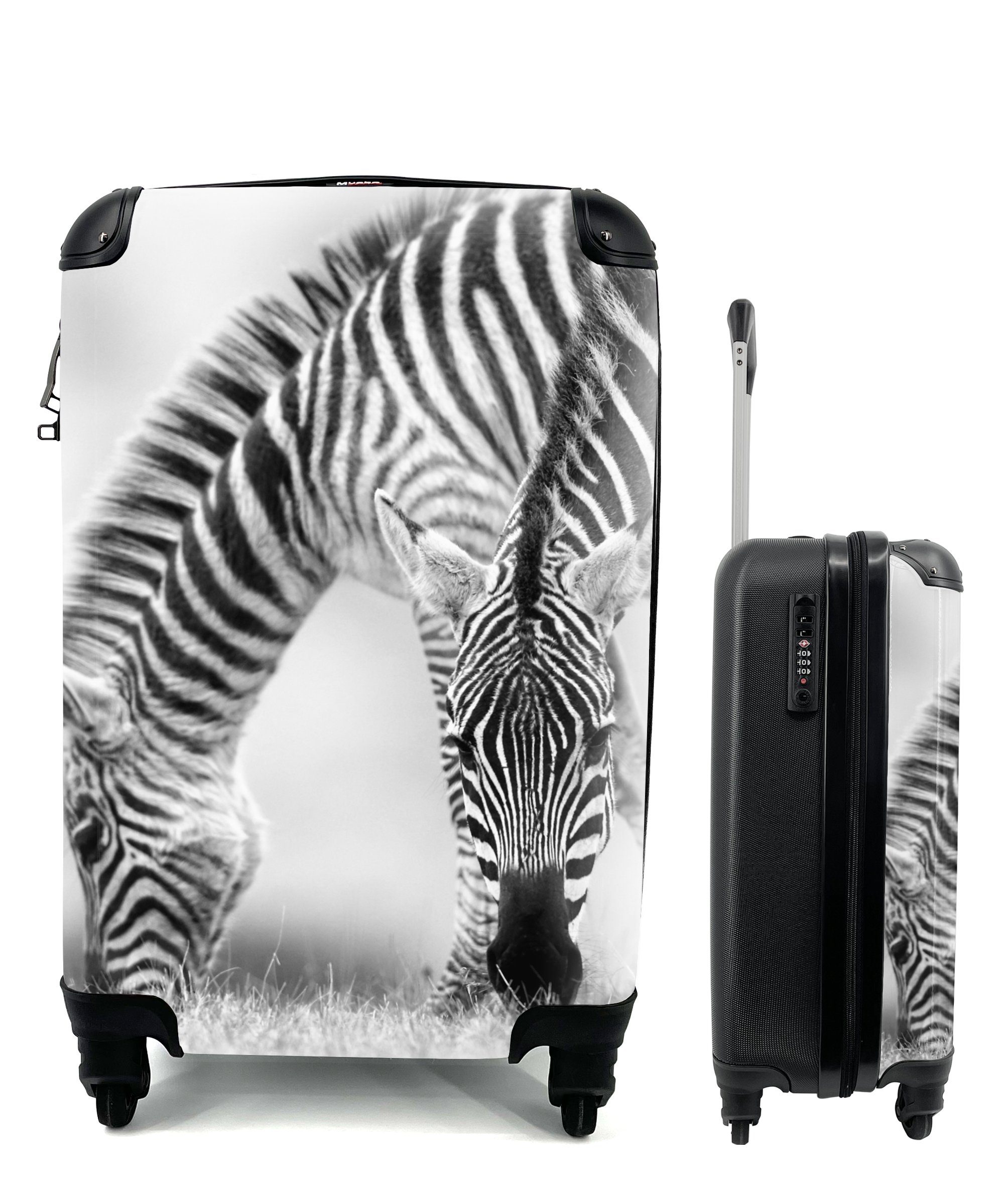 MuchoWow Handgepäckkoffer Weidende Zebras, 4 Rollen, Reisetasche für Reisekoffer Trolley, Ferien, Handgepäck rollen, mit