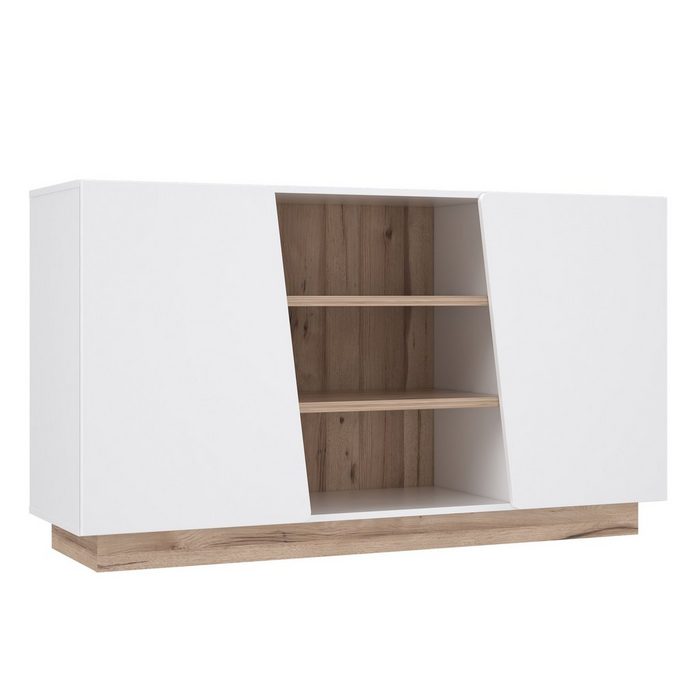 Newroom Sideboard Bonnie Sideboard Weiß und Planked Eiche Skandi Modern Sideboard Highboard QR10815