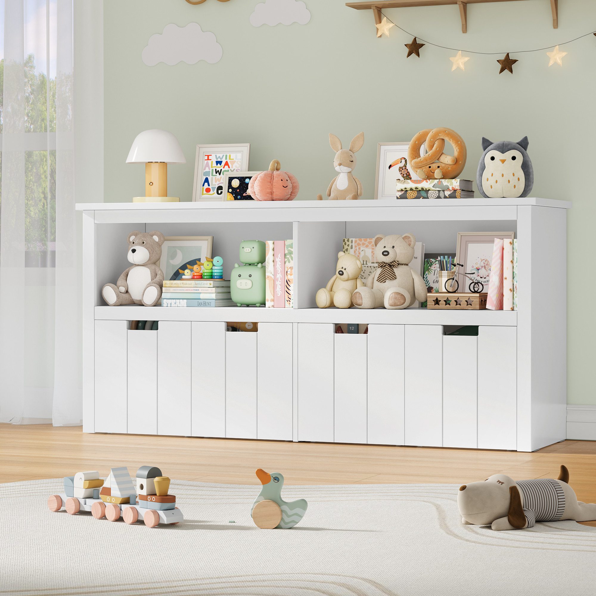 Homfa Kinderregal, Spielzeugtruhe Bücherregal 4 Schubladen mit Rollen 120 x günstig online kaufen