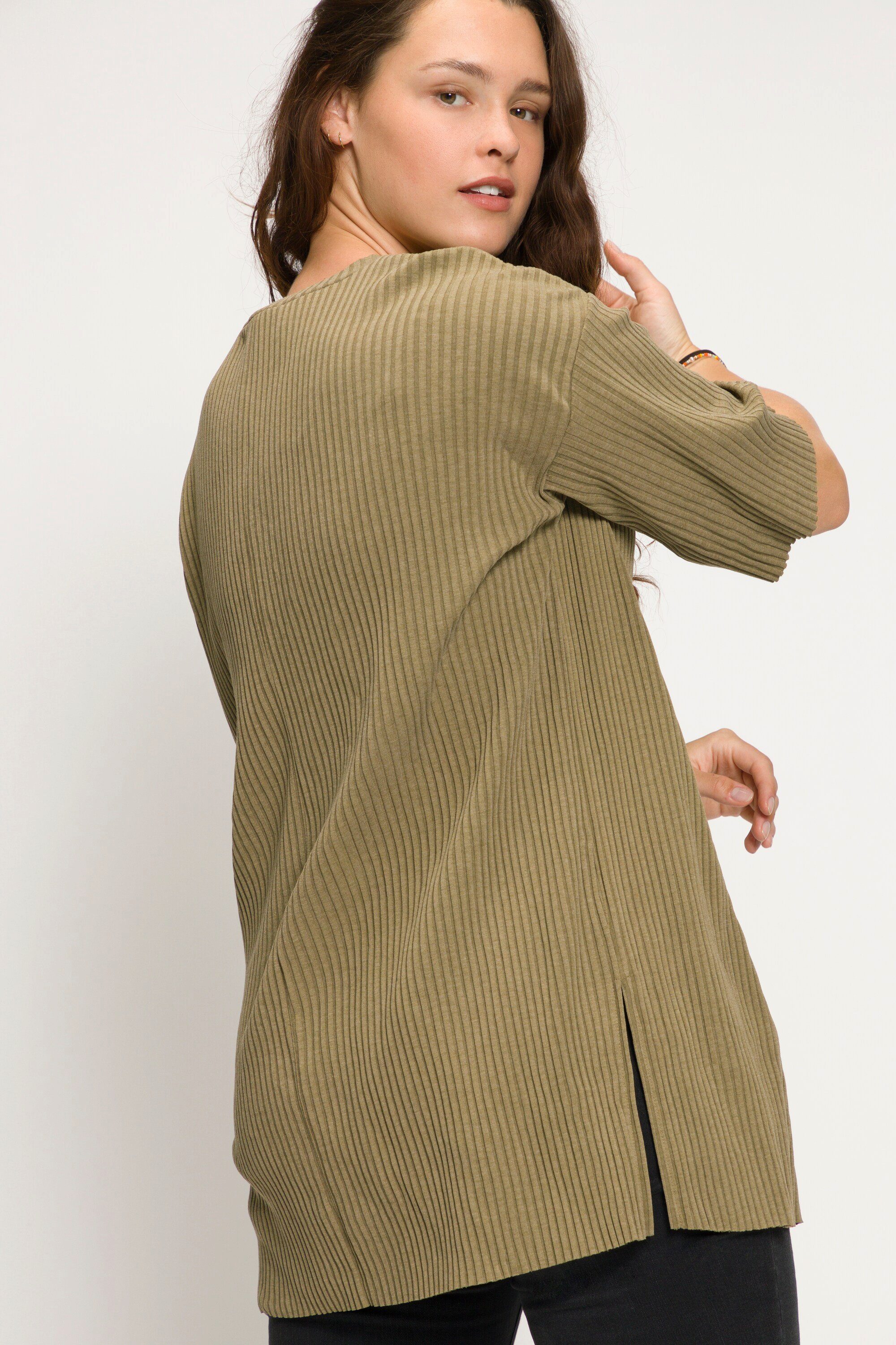 Longshirt Untold Halbarm Rundhals olive Longsleeve Rippjersey oversized Studio