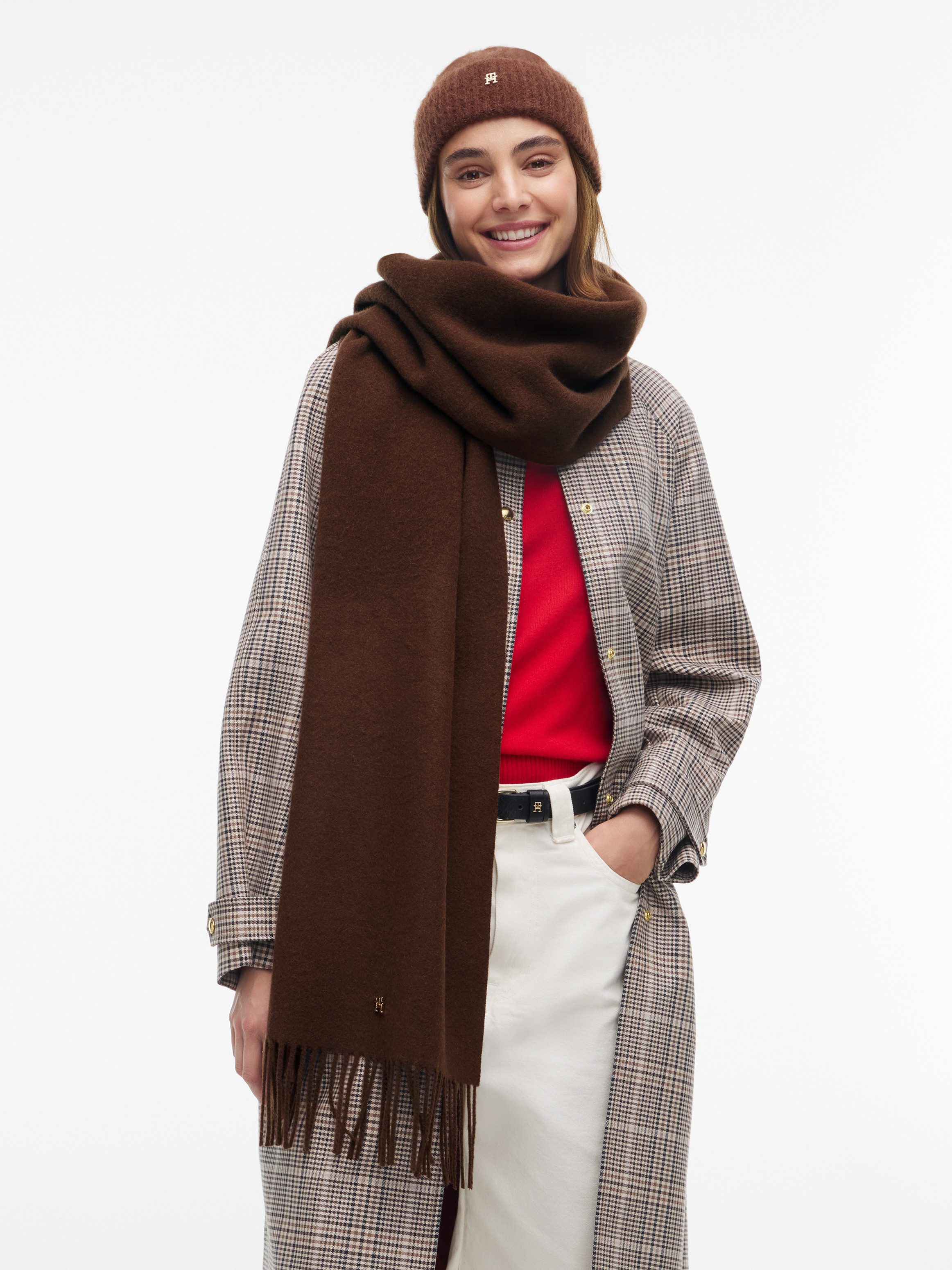 Tommy Hilfiger Schal TH ELEVATED CHIC WOVEN, aus reiner Wolle, mit Fransen