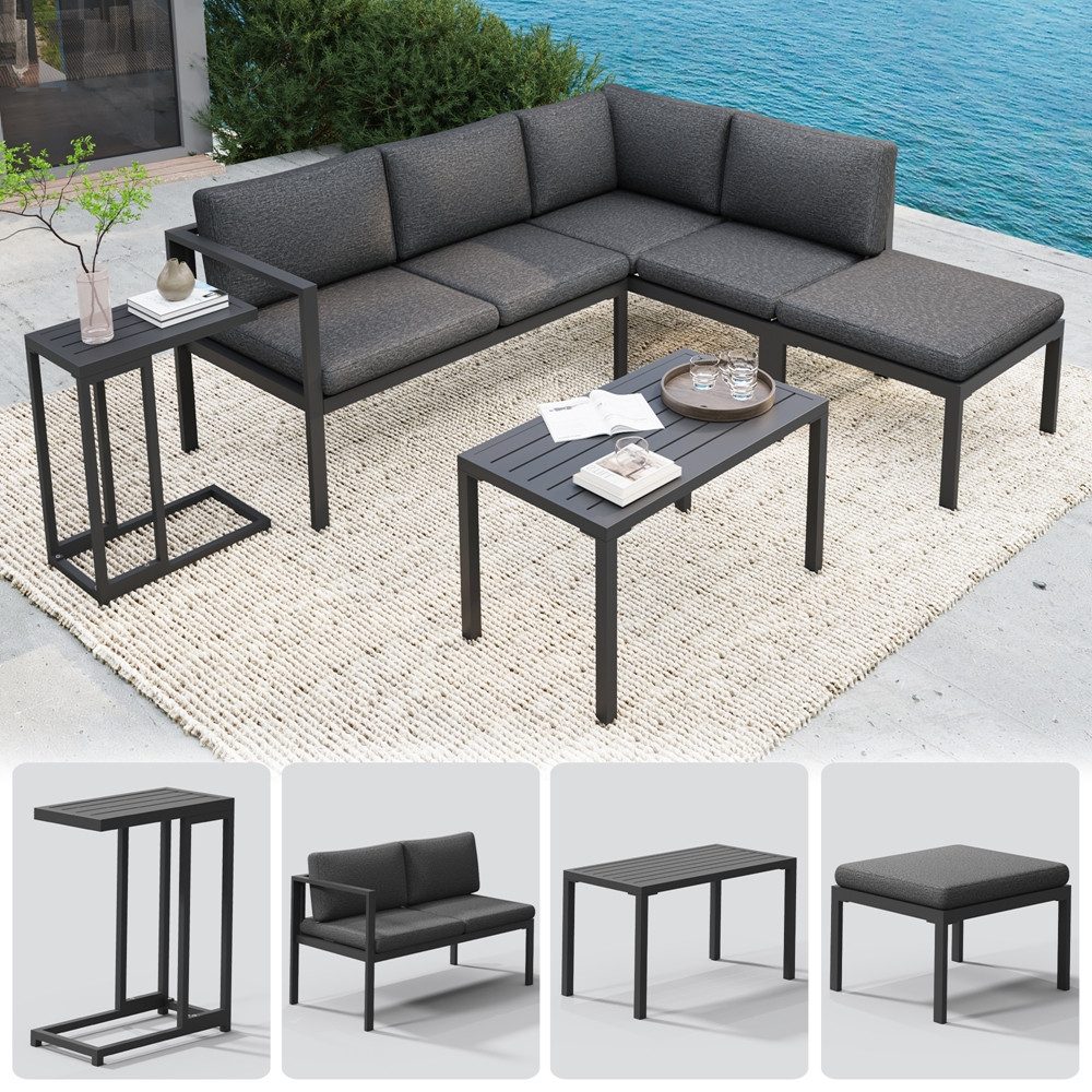 Melko Sitzgruppe Ecklounge Aluminium Beistelltisch Hocker Sitzgruppe wetter günstig online kaufen