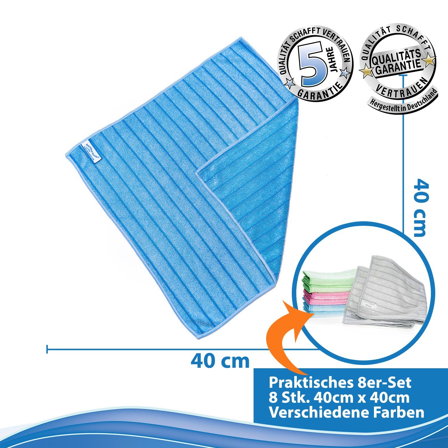 Das Blaue PLUS 40x40cm, Trocknen) Wunder® Reinigen Mikrofasertücher zum (Set: Grau 8 saugstark, x Sehr und Reinigungstuch