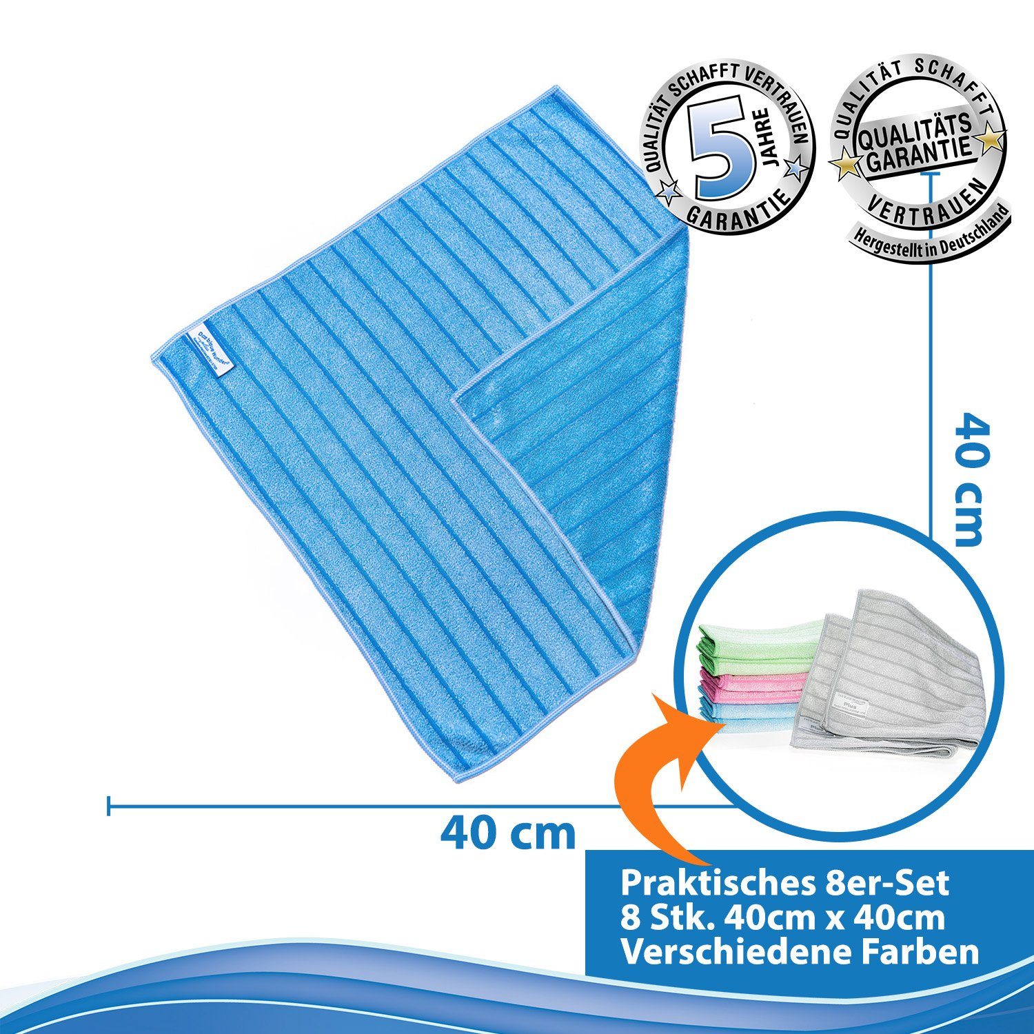 Das Blaue Wunder® PLUS Mikrofasertücher Reinigungstuch (Set: 8 x 40x40cm, Sehr saugstark, zum Reinigen und Trocknen)