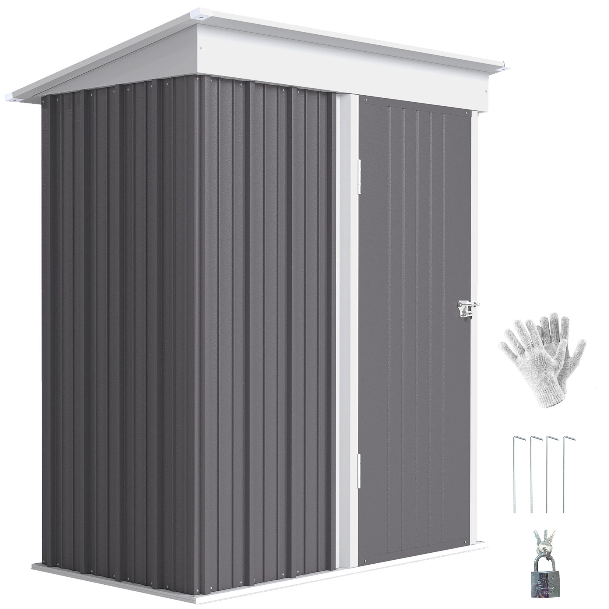 MC Star Gerätehaus Gartenschuppen, Outdoor-Geräteschuppen aus Wellstahl, Wanddesign, (verstellbare Regalböden, verschließbare Tür, Grau)