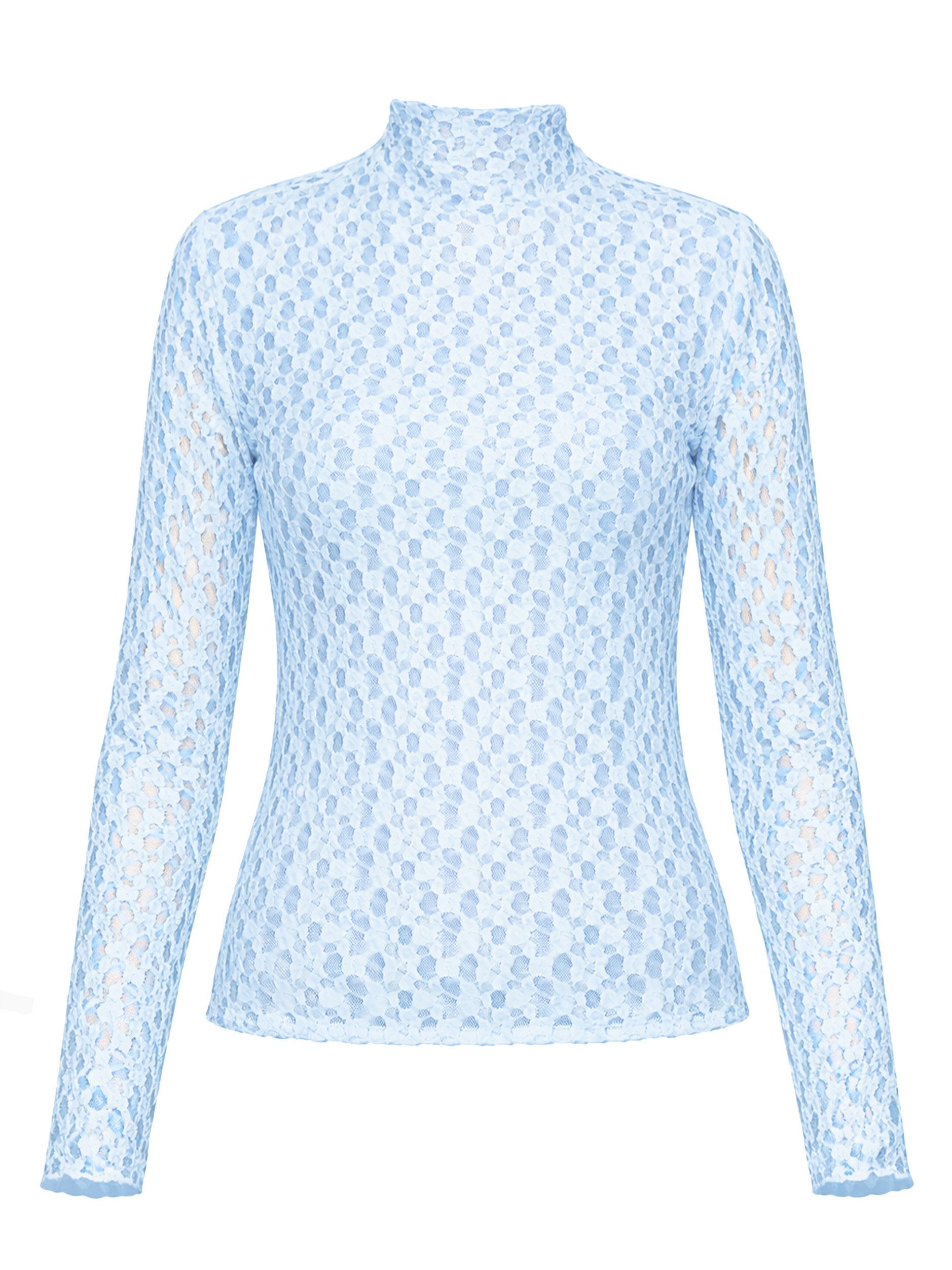 SASSYCLASSY Langarmshirt Langarmshirt aus Spitze für Damen Leicht transparentes Top mit Stehkragen in figurbetontem Schnitt