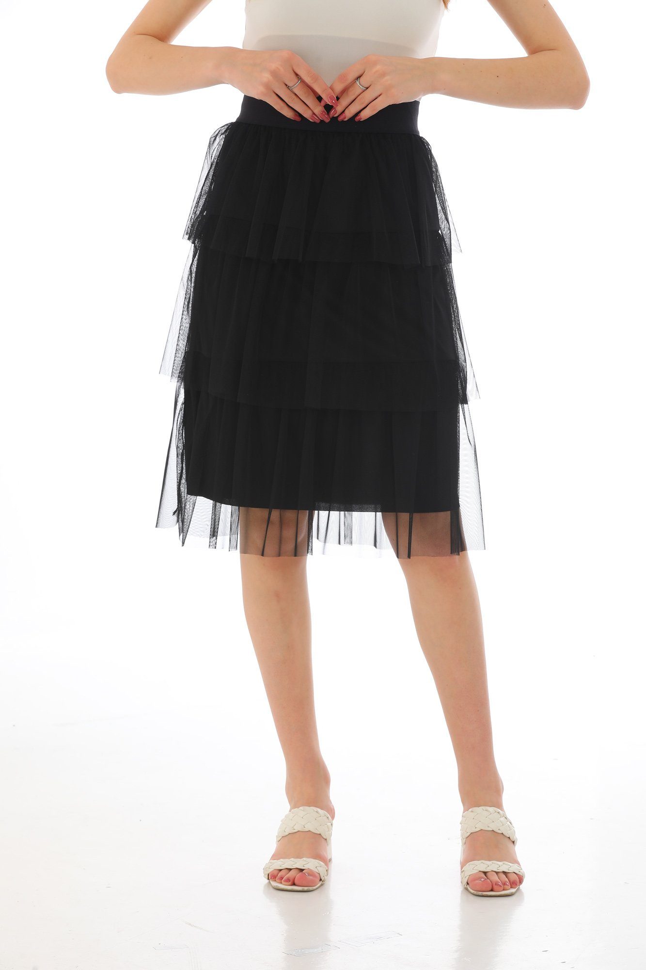 Bongual Stufenrock Tüllrock 3-lagig A-Linie Midirock