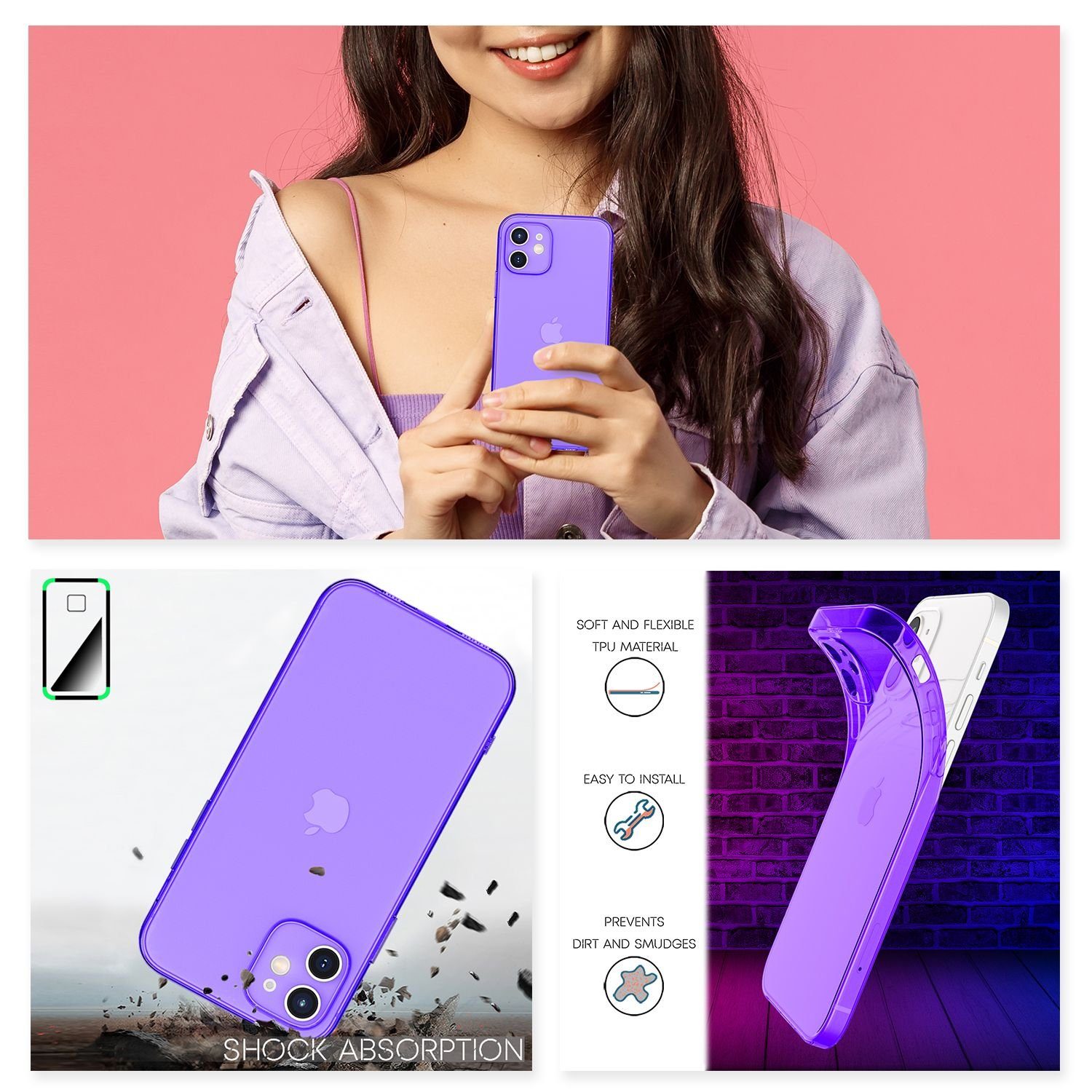 Nalia Smartphone-Hülle Apple iPhone 12 Mini 13,7 cm (5,4 Zoll), Klare Neon Silikon Hülle / Bunt Leuchtend / Durchsichtig / Flexibel