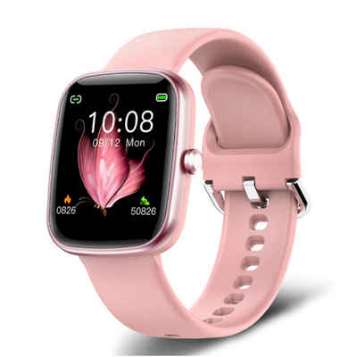 TPFNet SW18 Smartwatch (1.40 Zoll, Android), mit Silikon Armband für Damen - individuelles Display - Armbanduhr mit Musiksteuerung, Herzfrequenz, Schrittzähler, Kalorien, Social Media etc., Rosa