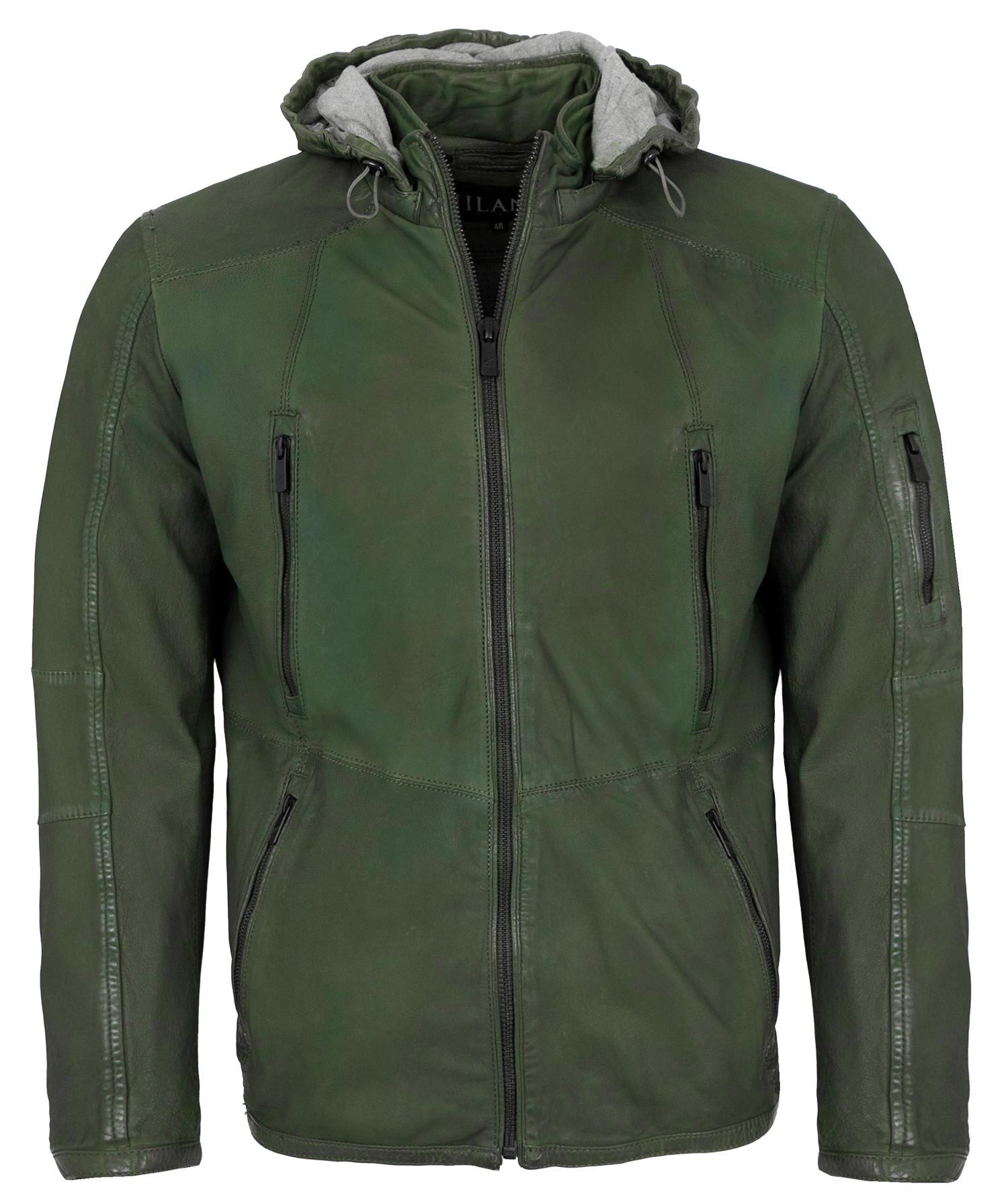 Jilani Lederjacke Zack-3 Jilani - Herren Lederjacke Kapuze Nubukleder grün günstig online kaufen