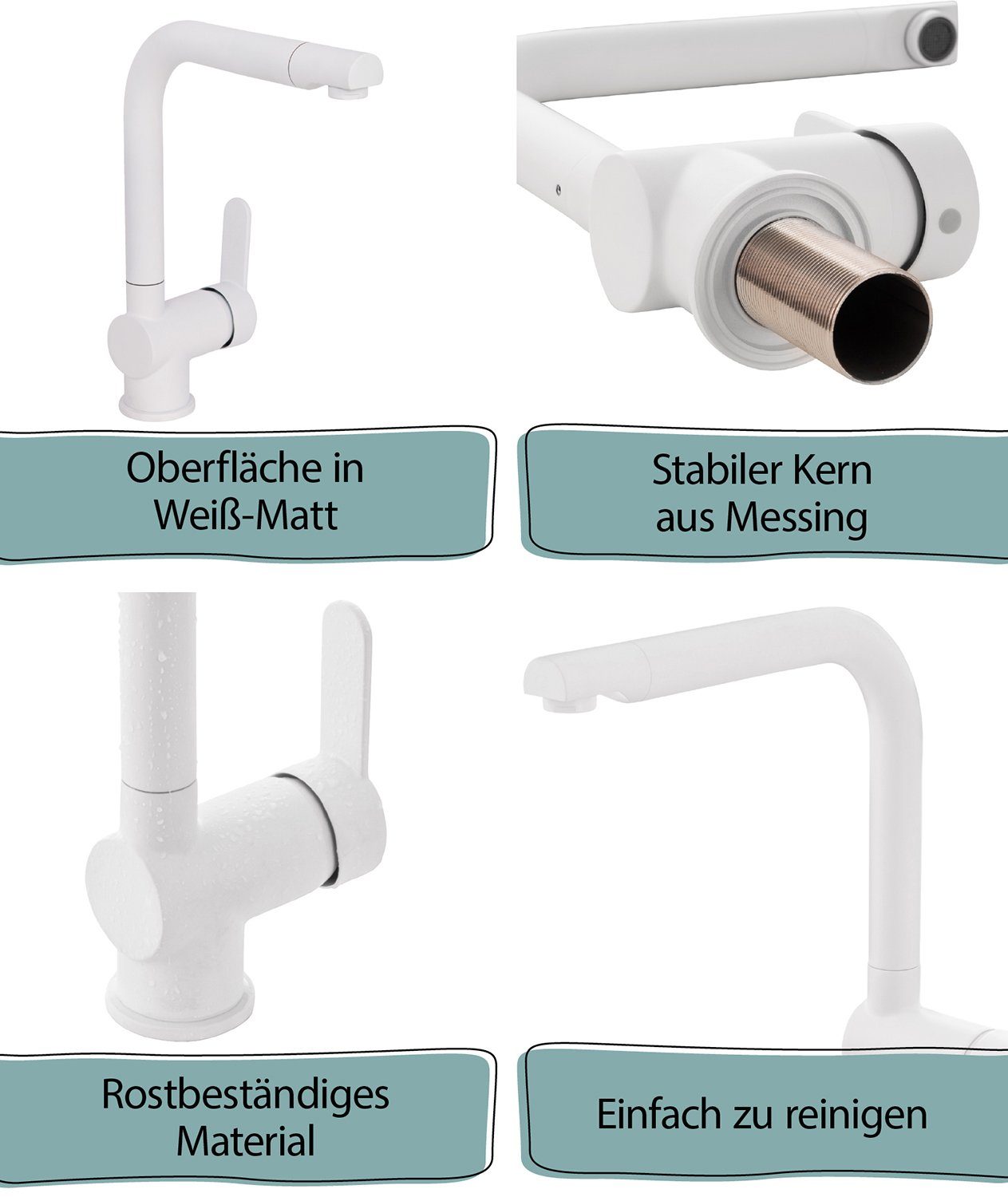 Auslauf, 870283 Spültischarmatur Küche, Messing, Limited Einhebelmischer, schwenkbarer Weiß, Küchenarmatur) aquaSu (Wasserhahn