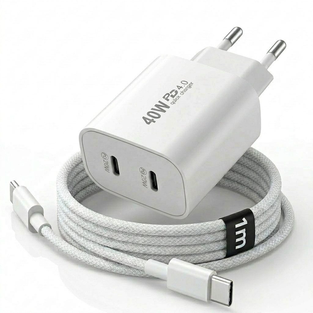 Futurea 40W Ladestecker Dual Fast-Charging Schnellladegerät Smartphone-Ladegerät (Packung, 1-tlg., Gleichzeitig zwei Geräte laden, Dual-Anschluss mit USB-A und USB-C)