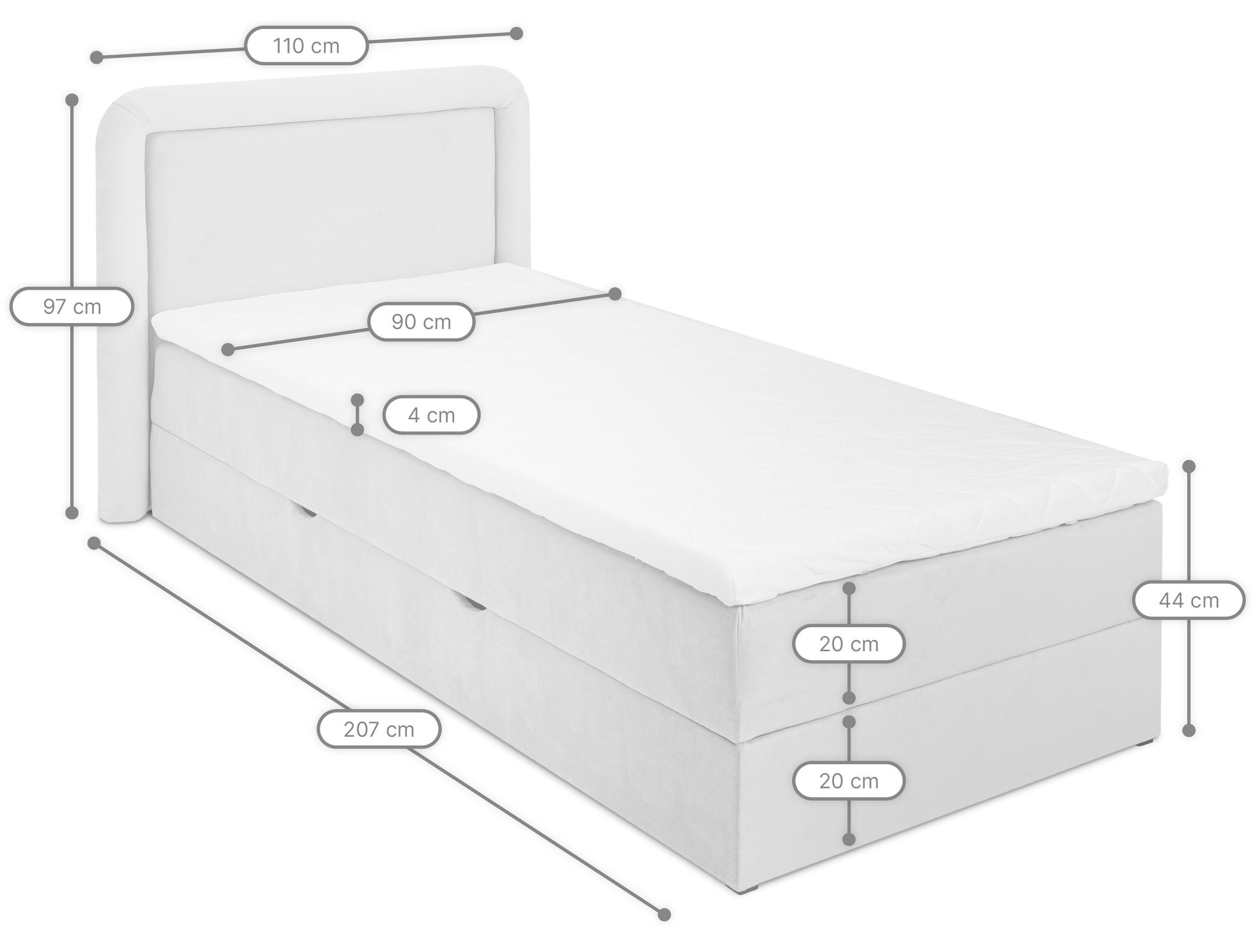 Silea wonello und Bettkasten Mädchenbett lila Kinderbett mit 90x200 1, Topper cm