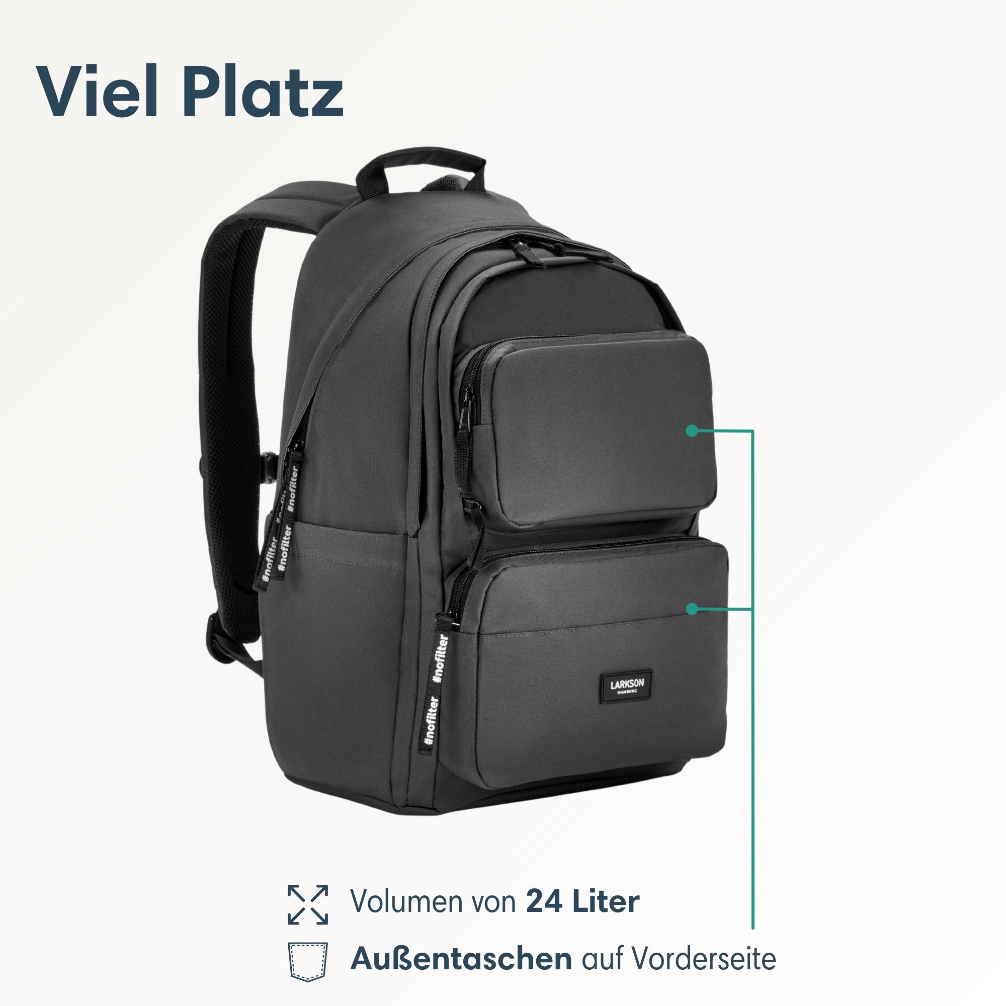 LARKSON Schulrucksack No 3 Advanced Rucksack für Schule, Mädchen Jungen (1-tlg), 3 Hauptfächer, Seitentasche, Laptopfach, Wasserabweisend