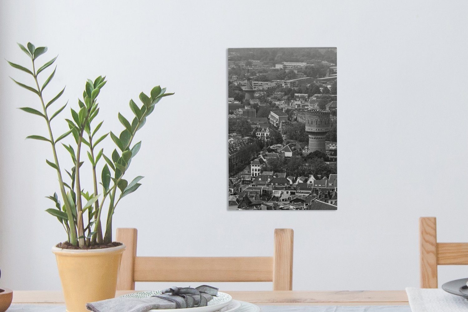 St), Spitze schwarz OneMillionCanvasses® (1 bespannt - von cm Leinwandbild und des fertig inkl. Skyline Gemälde, 20x30 Zackenaufhänger, aus von Utrecht Leinwandbild der Domturms weiß,