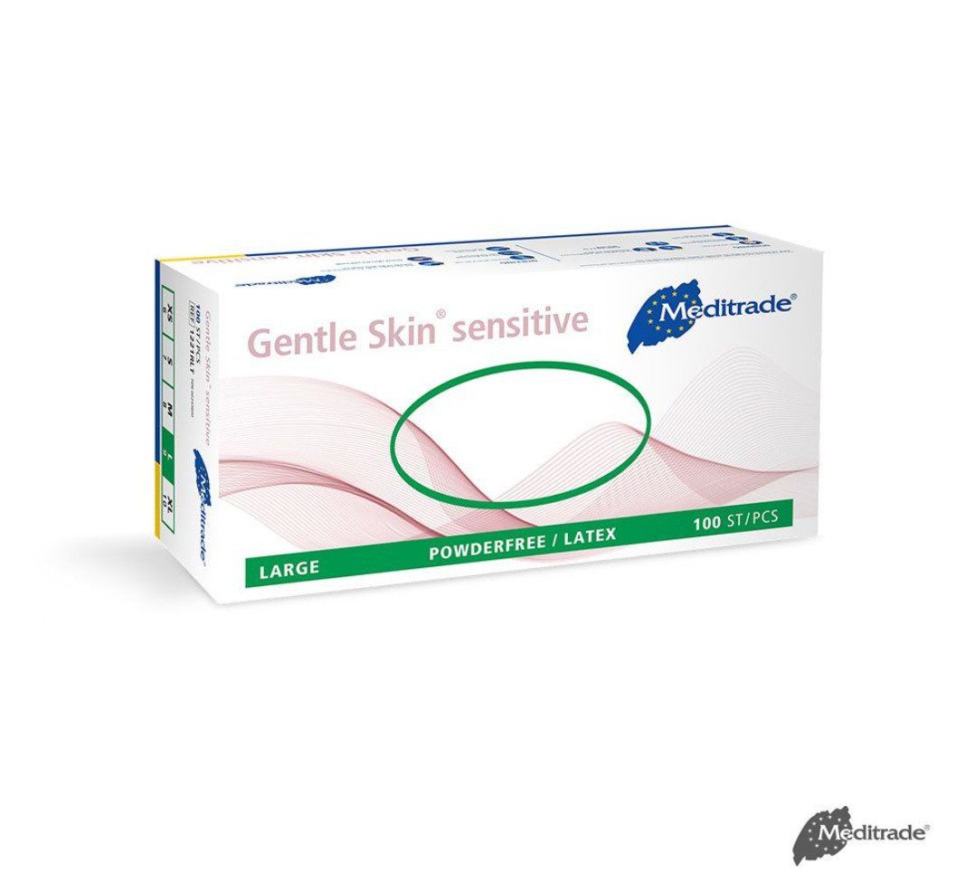 DocMed Latexhandschuhe Gentle Skin sensitive U.-Handschuhe Latex, PF, Gr. S/M/L (Einweghandschuhe, 100-St., Mit Rollrand für einfaches An- und Ausziehen) Puderfrei und sehr proteinarm für hohe Hautverträglichkeit