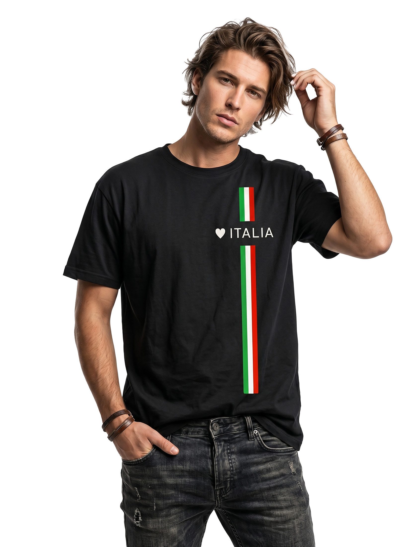 MAKAYA T-Shirt Herren Italia Herz Italienische Flagge Fahne Fußball Trikot Italien Männer