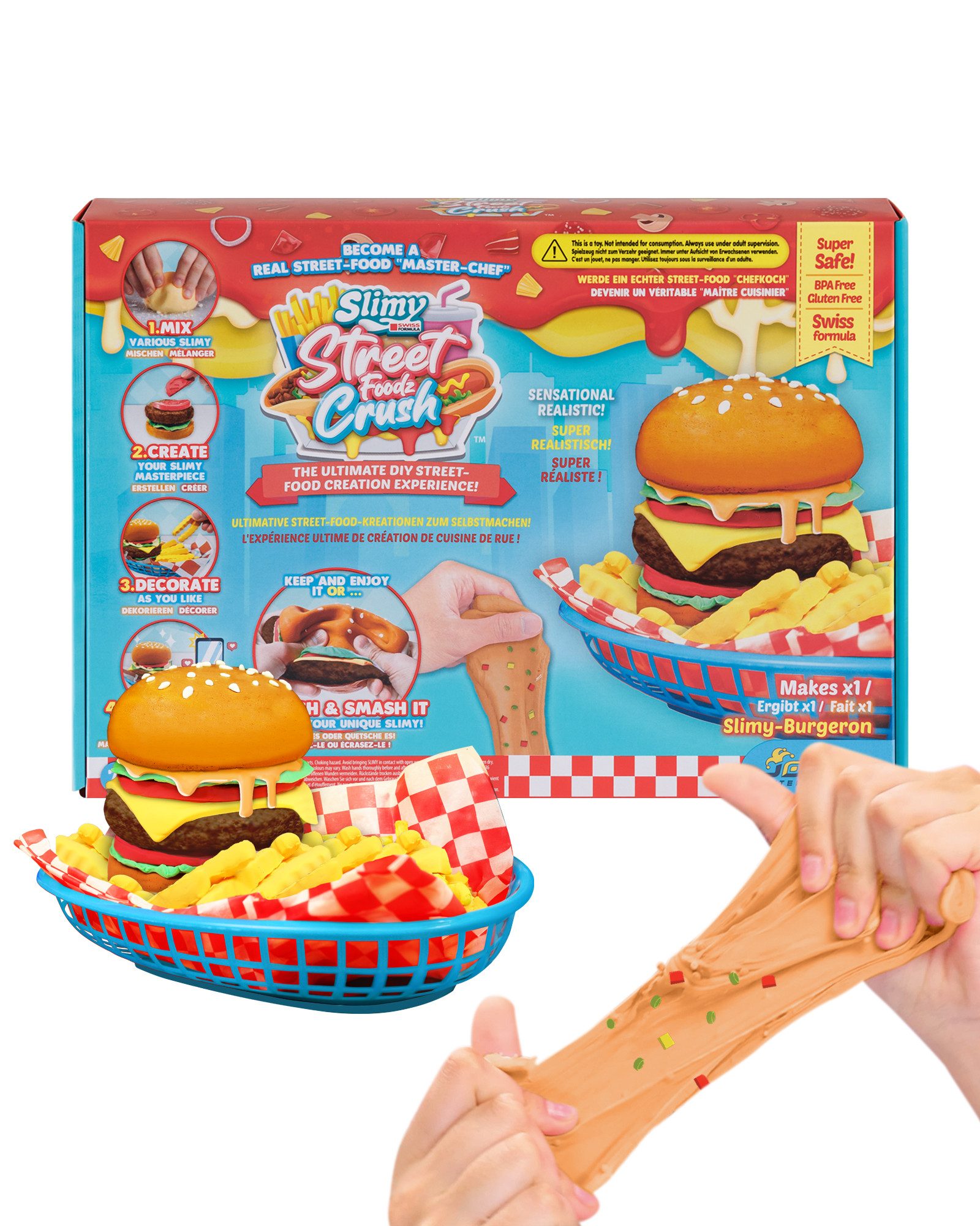 Slimy® Knetform-Set Street Food Crush - Burgeron (1-tlg), Slime und Knete Kreativ-Set zum selber Mischen, Formen und Dekorieren