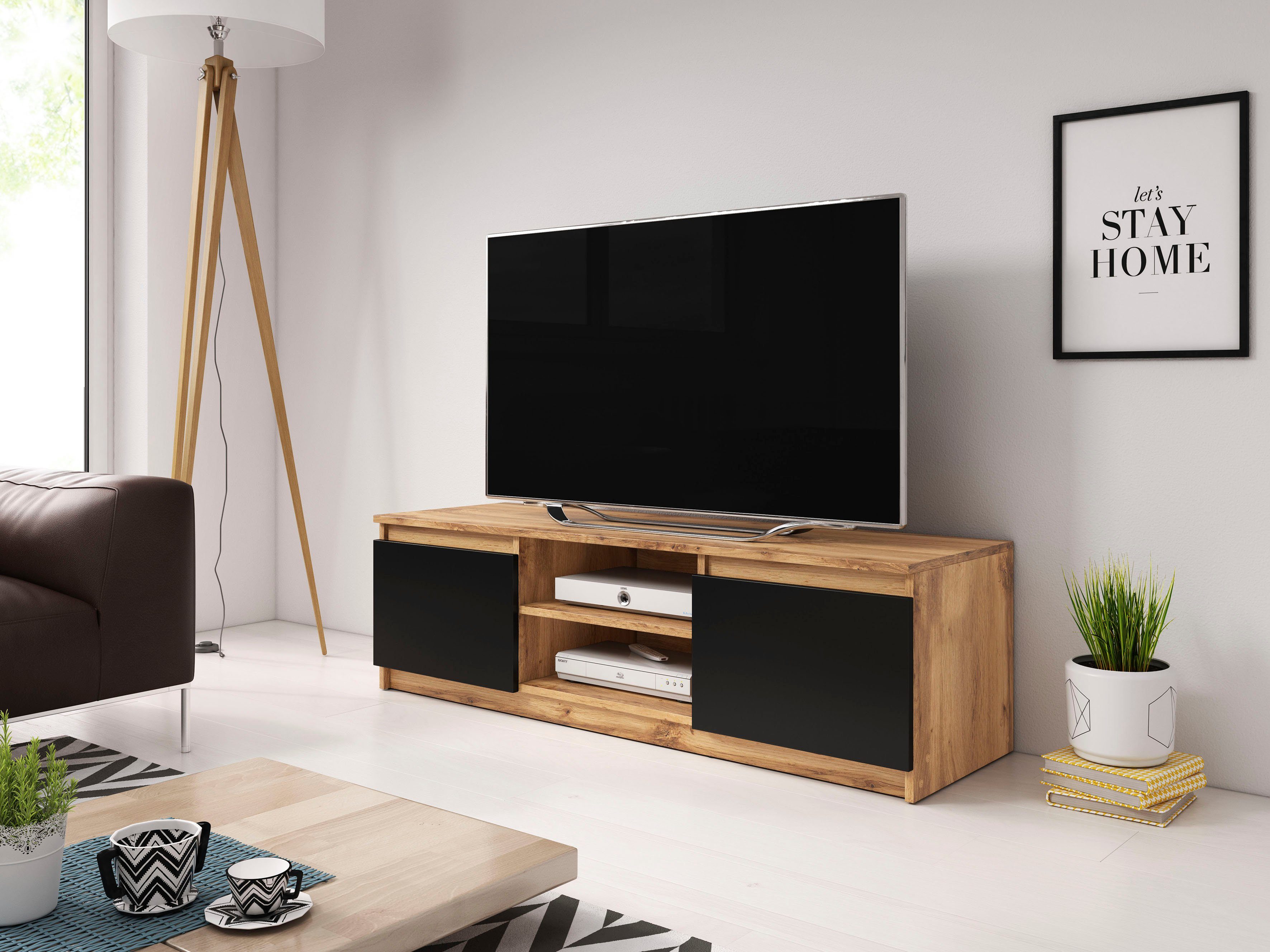 Home affaire Lowboard DINGO, zeitloser TV-Schrank, TV-Board Breite 120 cm, grifflose Fernsehschrank
