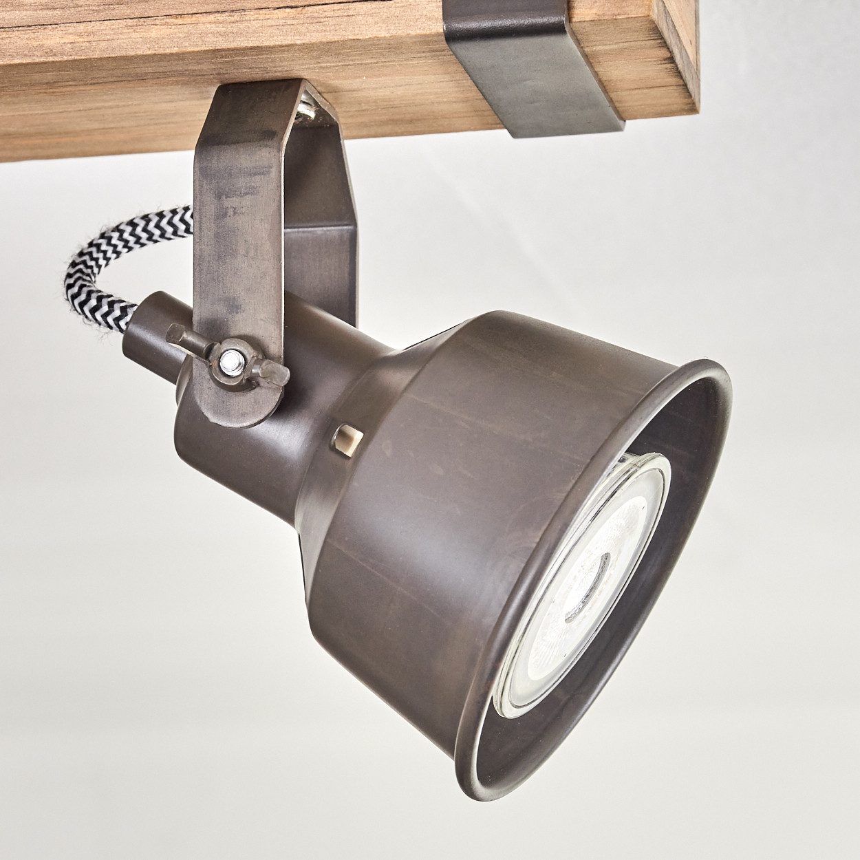 hofstein Deckenleuchte Deckenlampe aus Metall/Holz in Grau/Naturfarben, ohne Leuchtmittel, Deckenleuchte im Industrial/Retro/Vintage-Design m. Holzbalken, 6xGU1 – Bild 3 von 5
