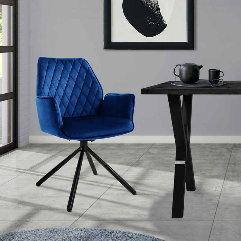 ML-DESIGN Stuhl Drehstuhl mit Armlehne & Rückenlehne Ergonomische mit Metallbeine (1 St), Armlehnstuhl Dunkelblau aus Samt 180° Drehbar ergonomische Sessel
