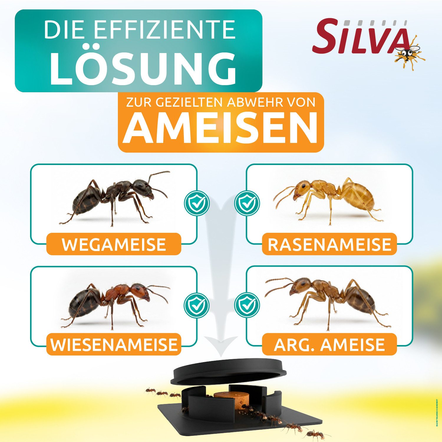 Silva Haus & Garten Vergrämungsmittel Silva® Ameisenköder 4er – gegen Ameisen im Haus & Garten – PT19 Biozid, 4-St., Set aus 4 Köderdosen, 4 Stück für drinnen & draußen