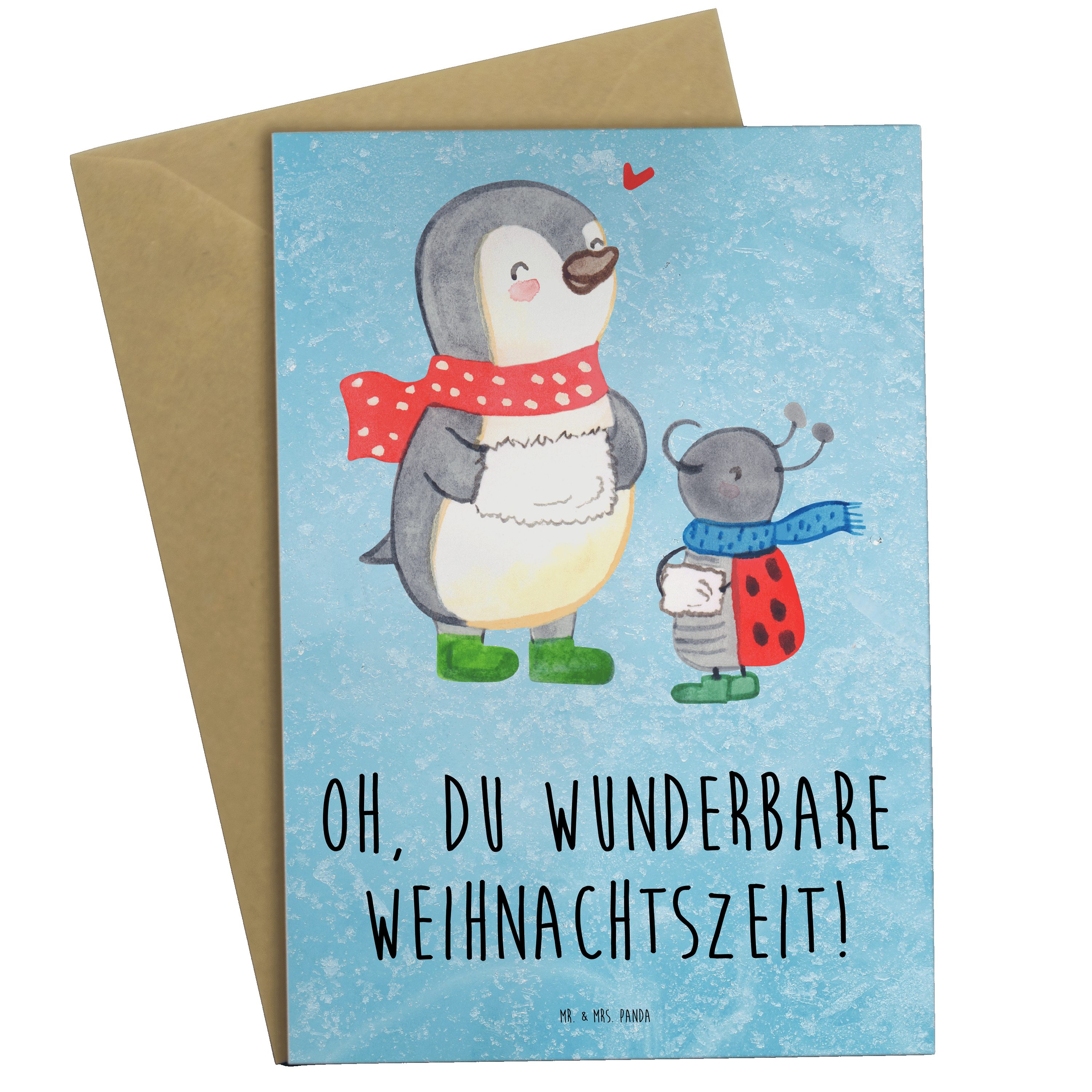 Mr. & Mrs. Panda Grußkarte Smörle Winterzeit - Eisblau - Geschenk, Klappkarte, Weihnachten Grüße