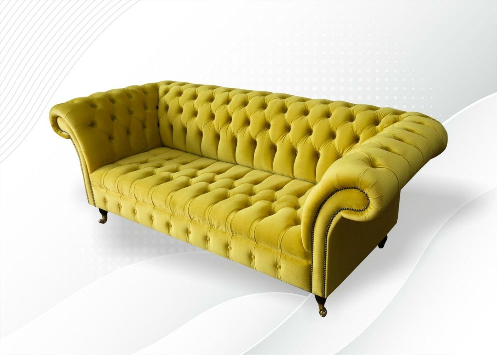 Neu, Dreisitzer in Chesterfield-Sofa Polster Made luxus Europe Gelber Chesterfield Design JVmoebel