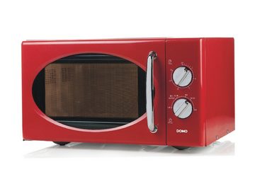 Domo Mikrowelle, 6 Kochprogramme, Auftaufunktion, Timer, 25 l, kleines kompaktes Mikrowellengerät & Abdeckhaube, Design in Retro Rot