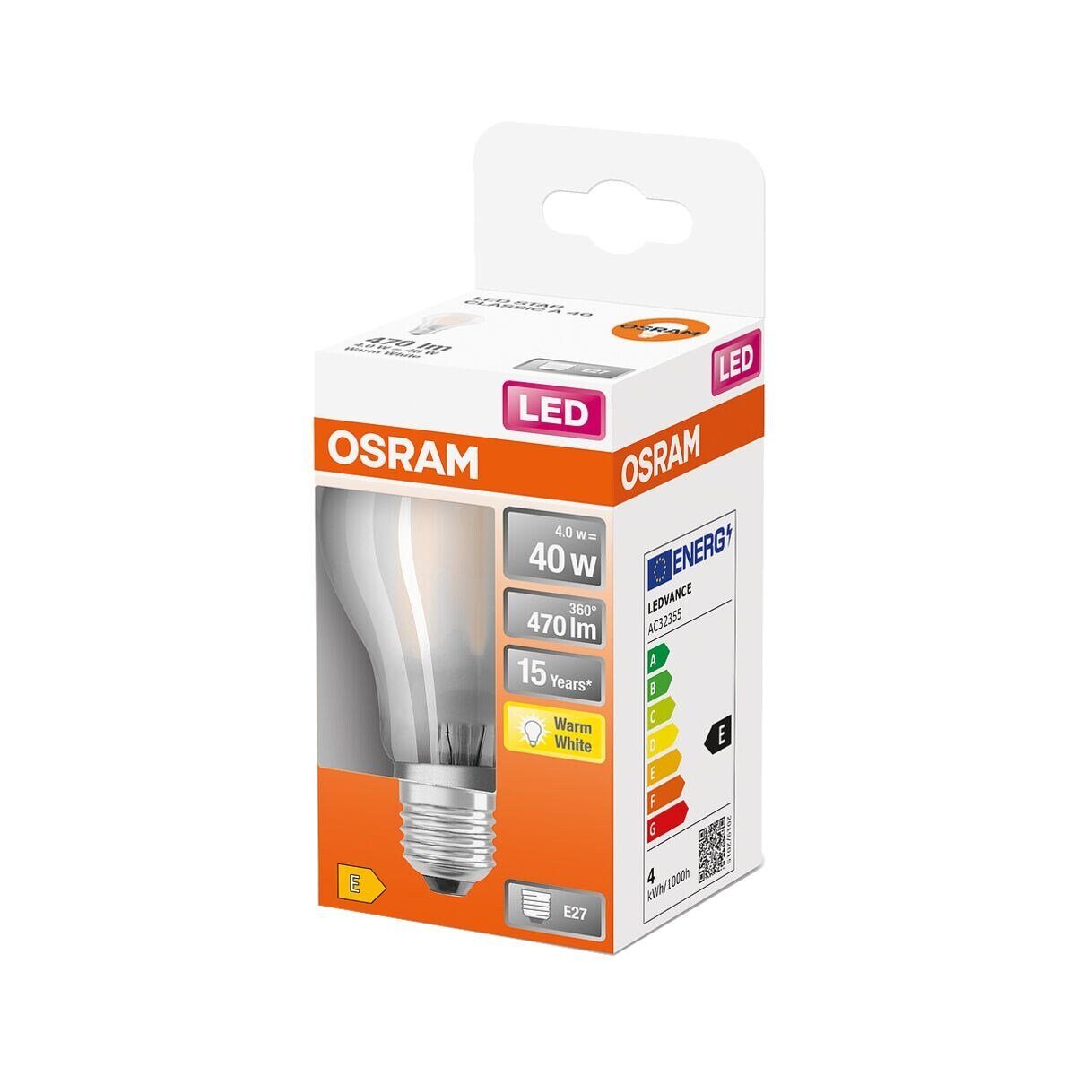 Osram LED-Leuchtmittel Retrofit A, W White, Classic weiß Warm E27, 4