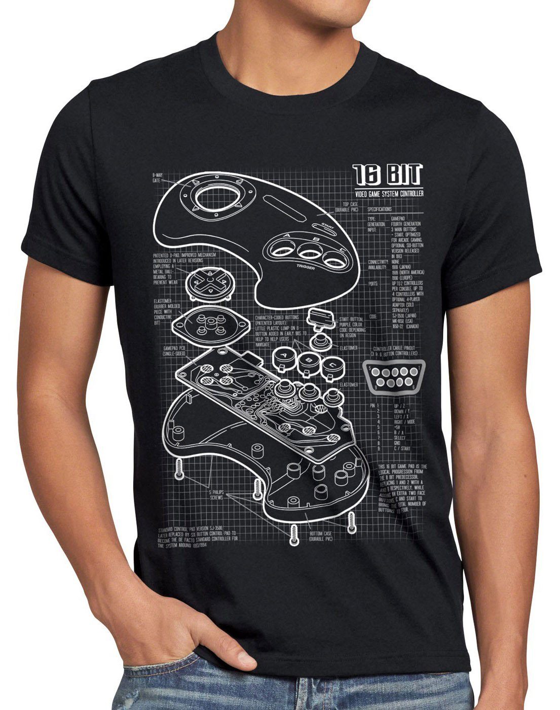 style3 Print-Shirt Herren T-Shirt Mega 16-Bit Konsole drive master gamer genesis system classic md schwarz